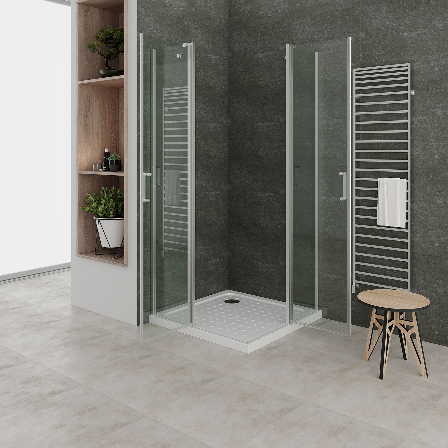 Eckeinstieg Linda mit Klapptüren aus ESG Sicherheitsglas Eckeinstieg Linda mit Klapptüren aus ESG Sicherheitsglas