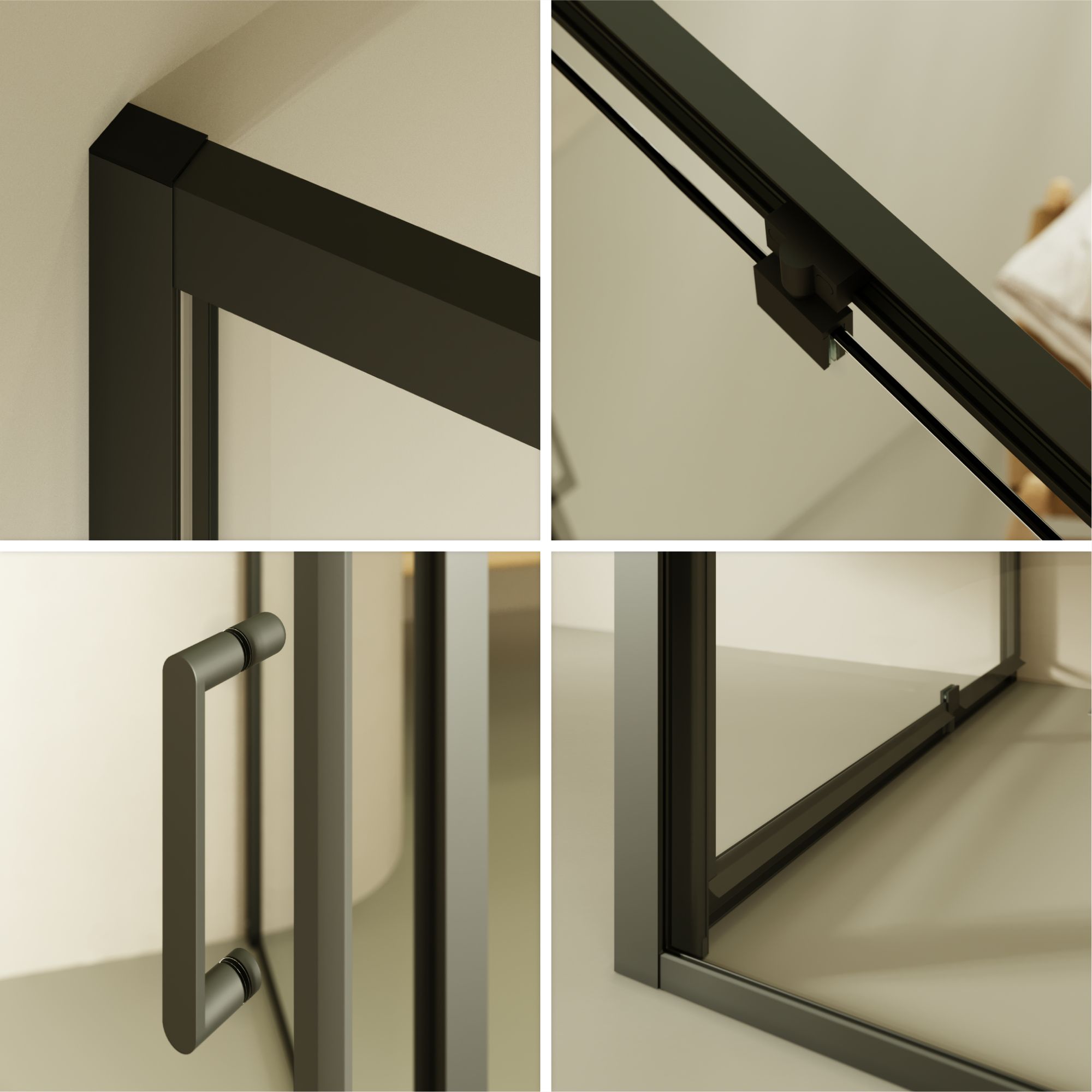 Fronteinstieg Isadora mit Klapptür und schwarzen Profilen aus ESG Sicherheitsglas