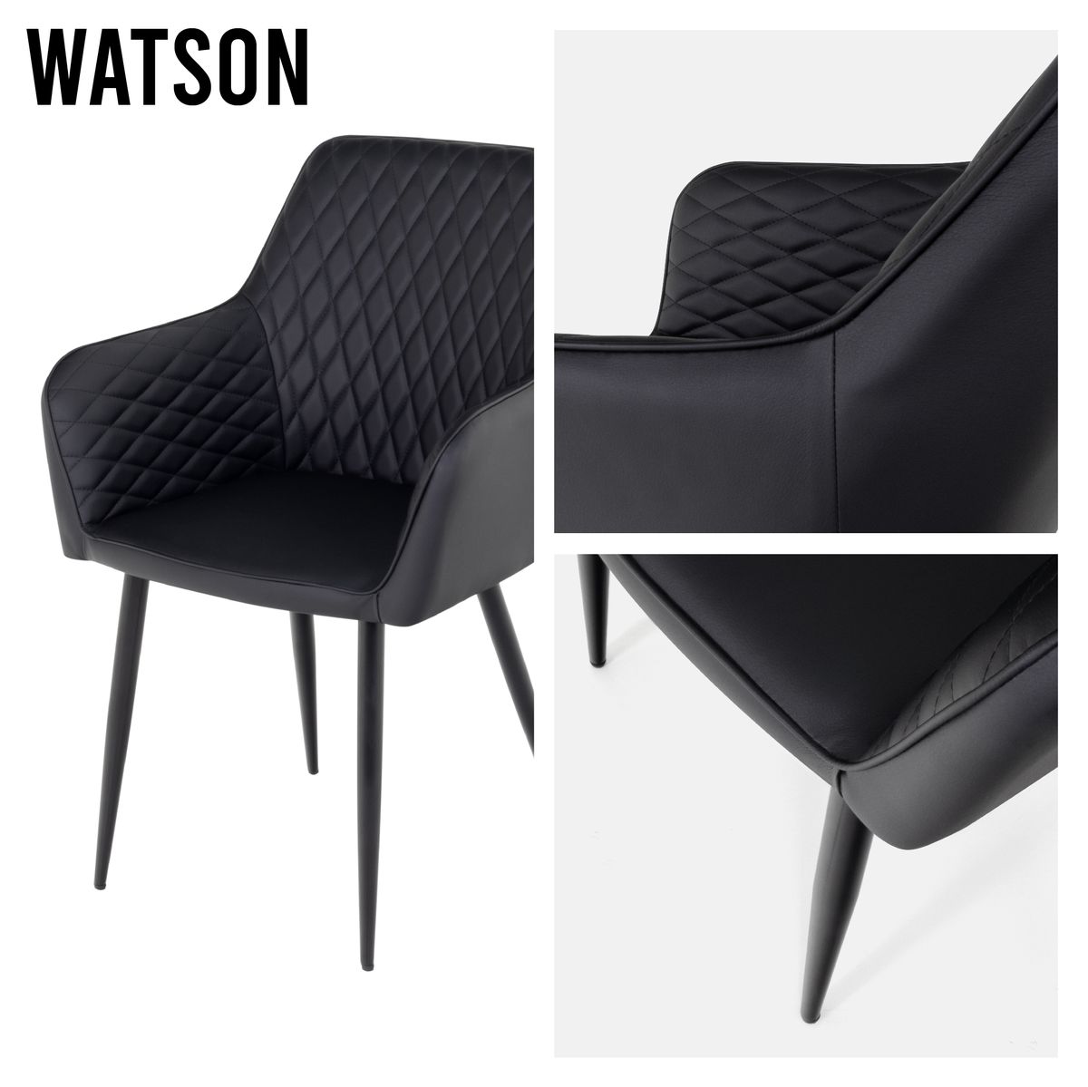 i-flair Esszimmerstuhl Wohnzimmerstuhl Watson Schwarz aus Textilleder 6er