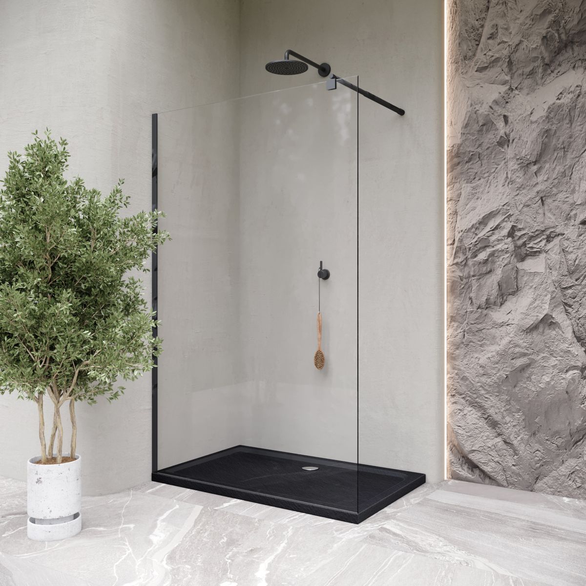 Duschwanne Shimmer STONE aus Sanitäracryl inkl. Ablaufgarnitur - Schwarz 95x95 cm