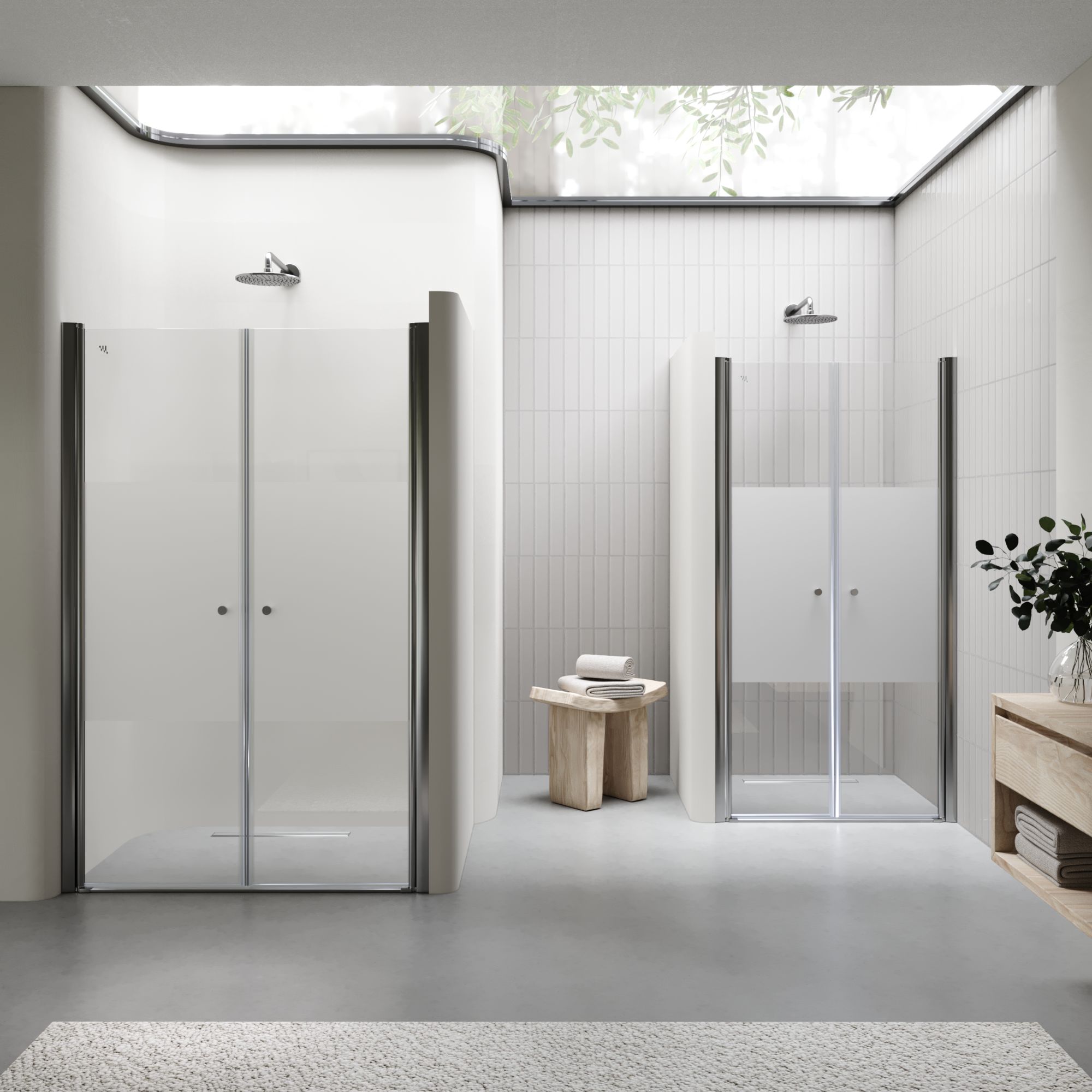 Duschtür Lima mit Pendeltüren 68-140 cm aus teilsatiniertem ESG Sicherheitsglas