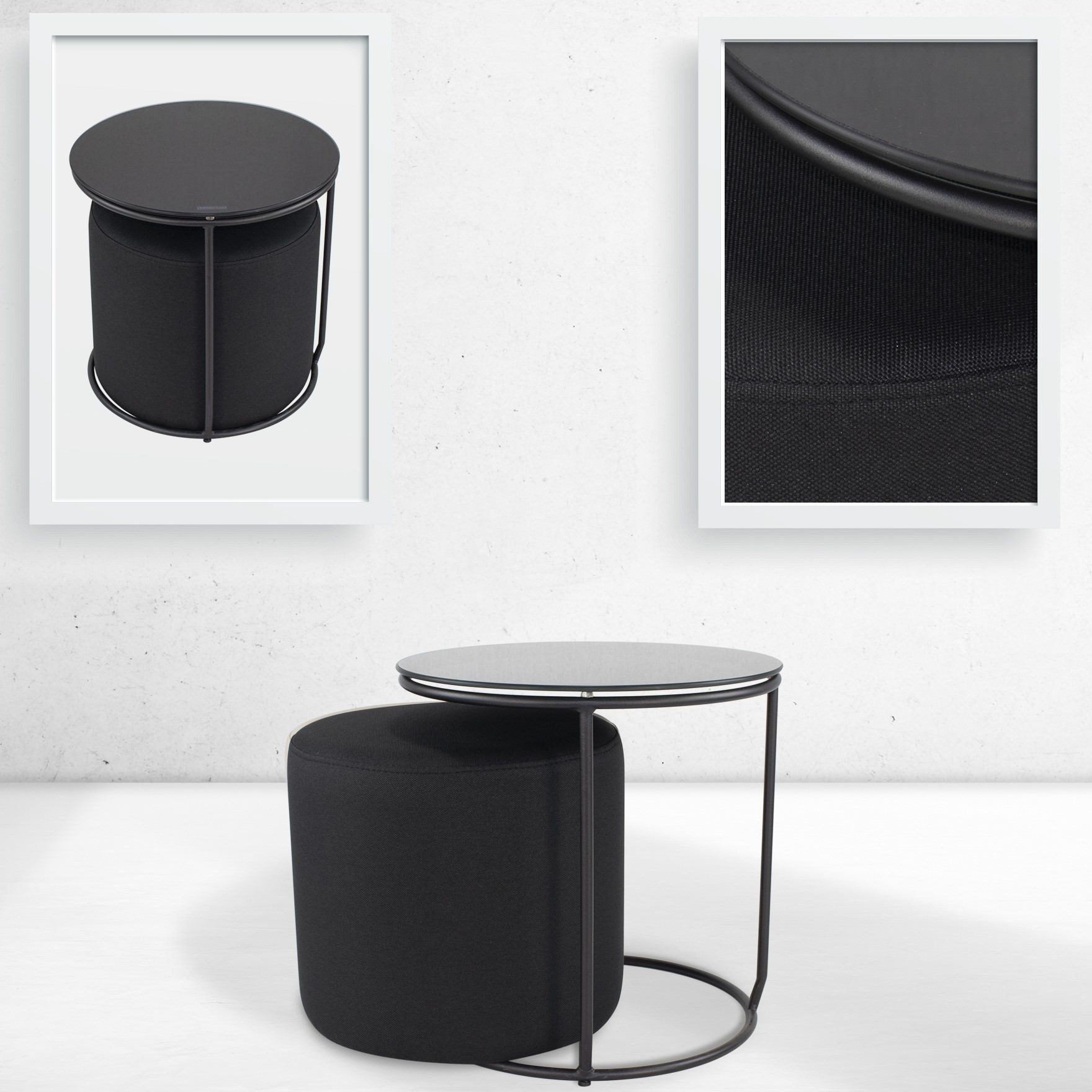 Beistelltisch mit Hocker JASPER runder Couchtisch 40x40 cm Schwarz-Schwarz N2 Beistelltisch mit Hocker JASPER runder Couchtisch 40x40 cm Schwarz-Schwarz N2