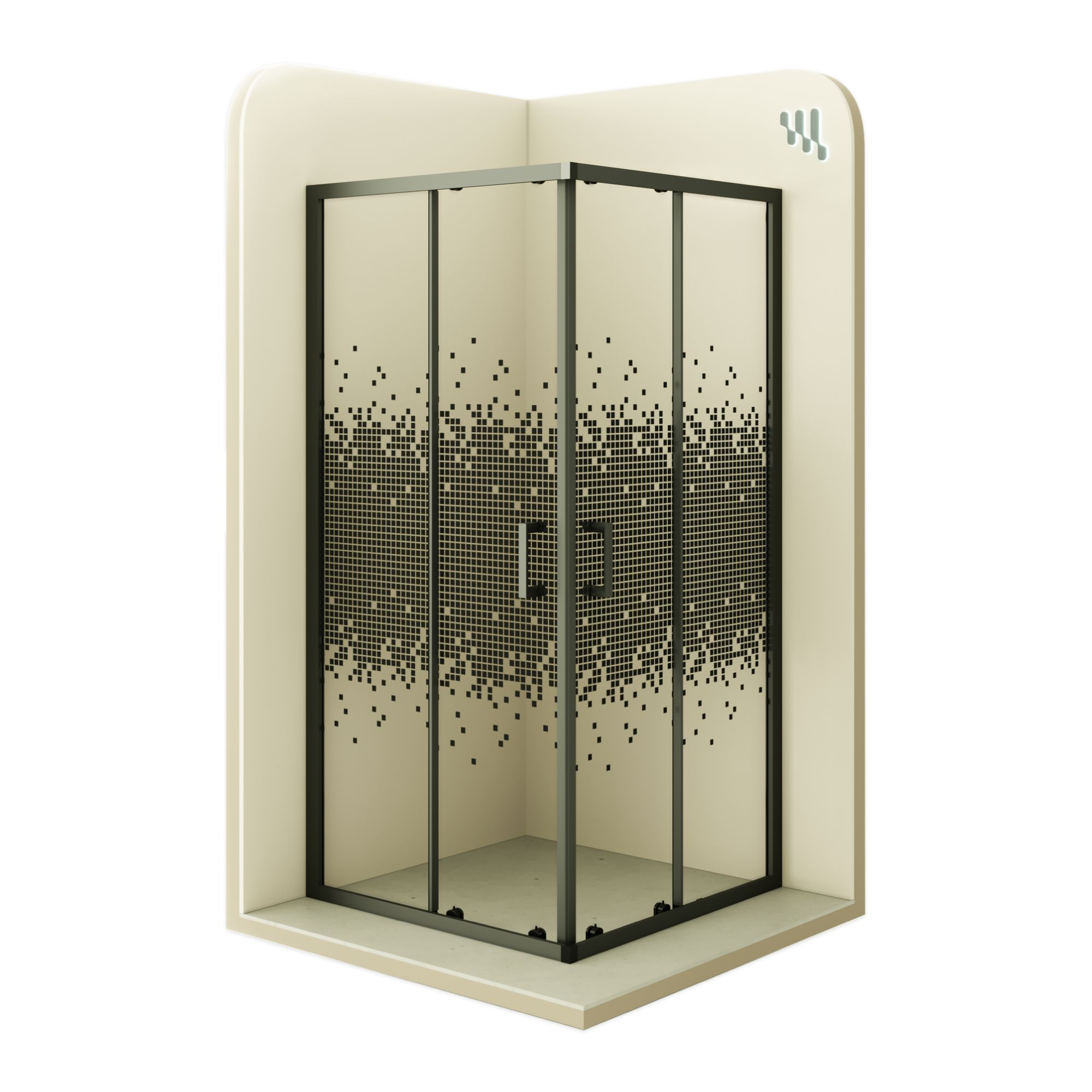 Eckeinstieg Danielle mit Schiebetüren aus schwarz kariertem ESG Sicherheitsglas