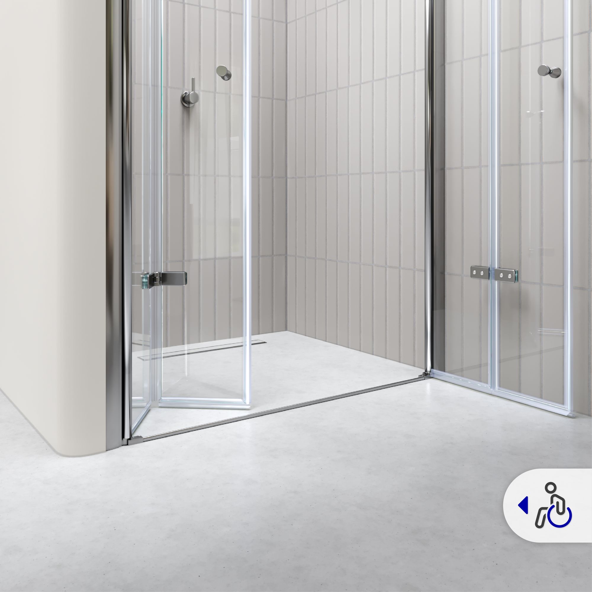 Duschtür Lena mit Falttüren aus klarem ESG Sicherheitsglas Duschtür Lena mit Falttüren aus klarem ESG Sicherheitsglas