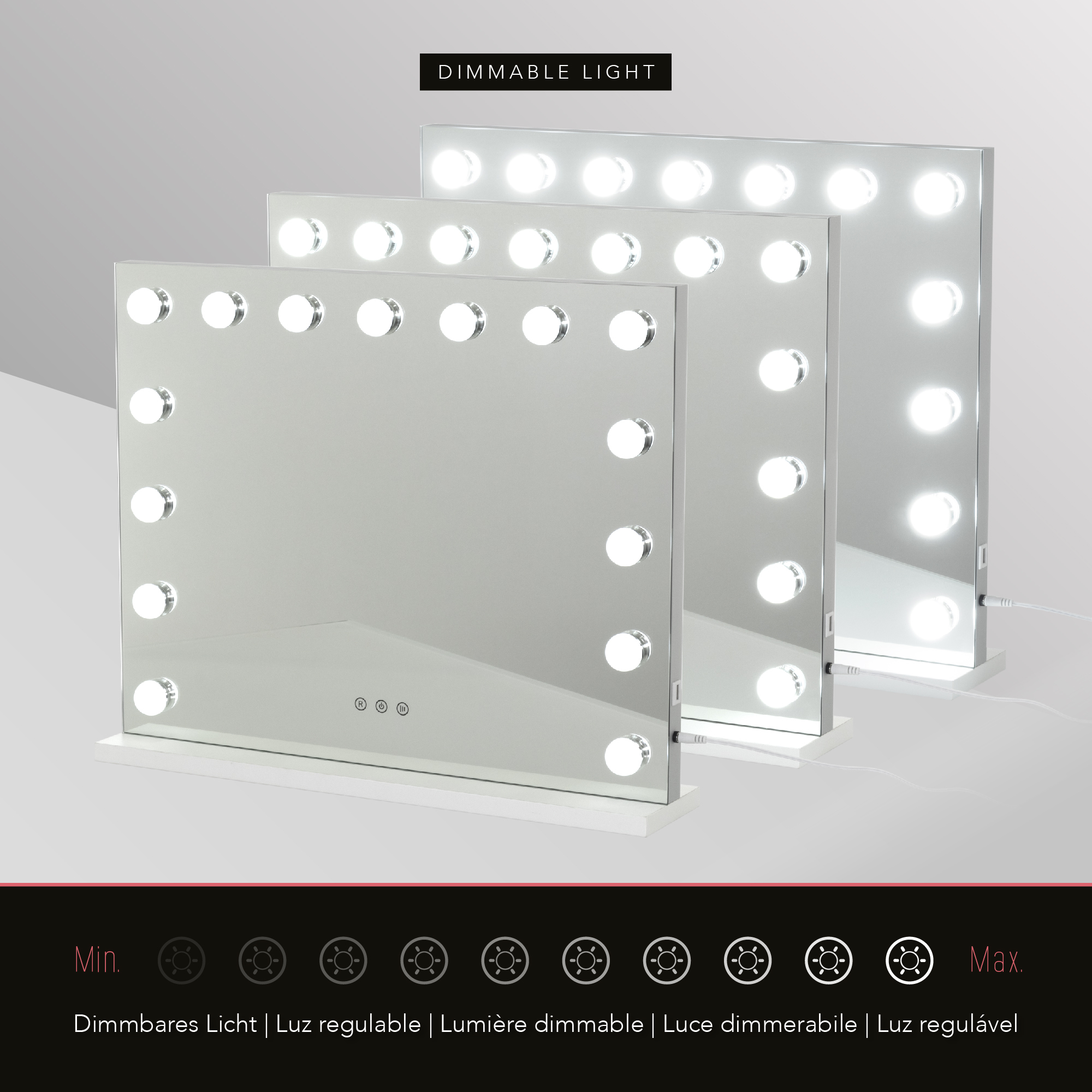 Schminkspiegel Bulb STAND mit 15 dimmbaren LED-Lampen Weiß