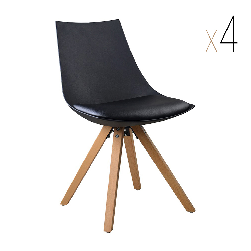 Esszimmerstuhl Gusto Schwarz Küchenstuhl aus Holz mit Sitzschale + Sitzkissen aus Kunstleder 4 Stück