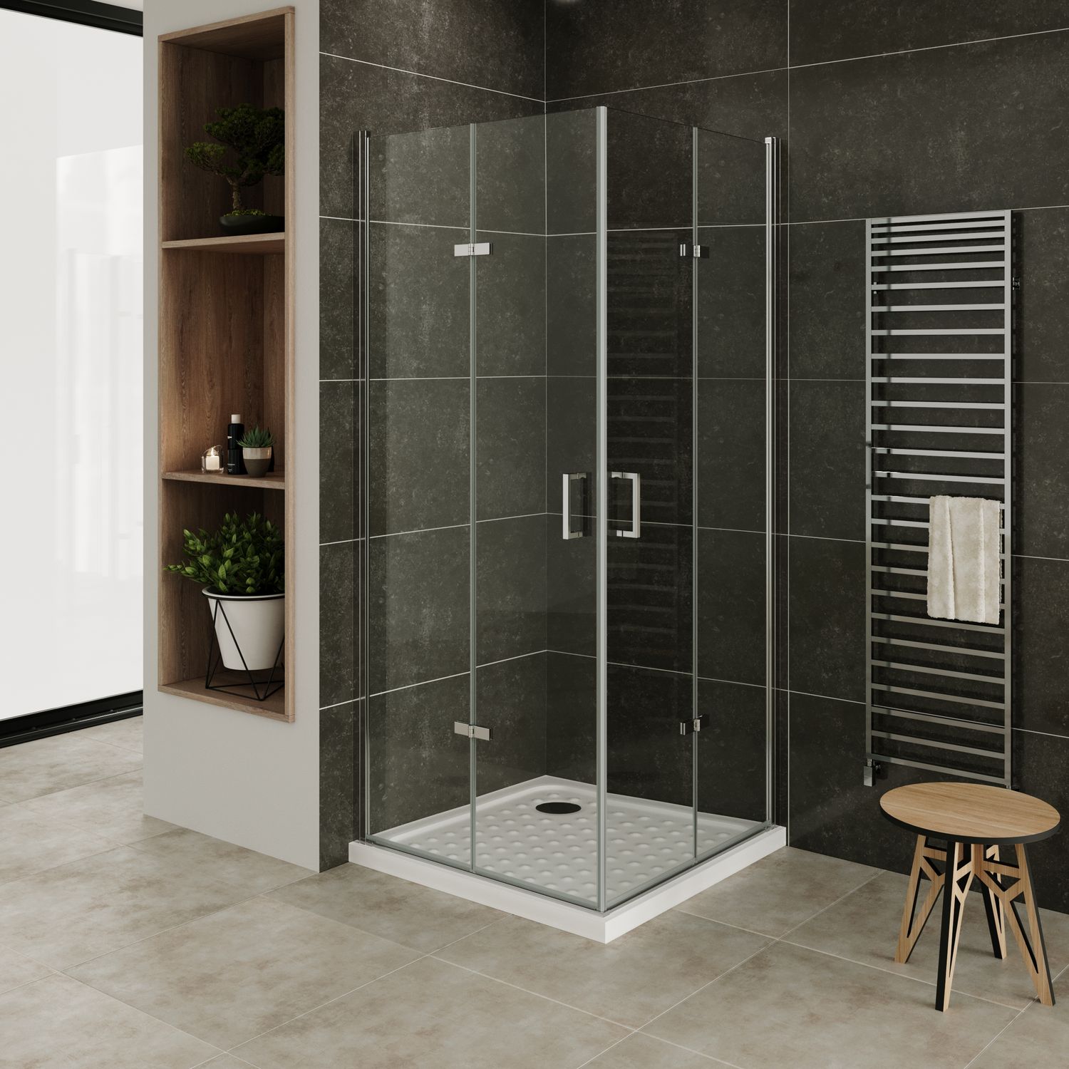 Eckeinstieg Matilde mit Falttüren aus ESG Sicherheitsglas Eckeinstieg Matilde mit Falttüren aus ESG Sicherheitsglas