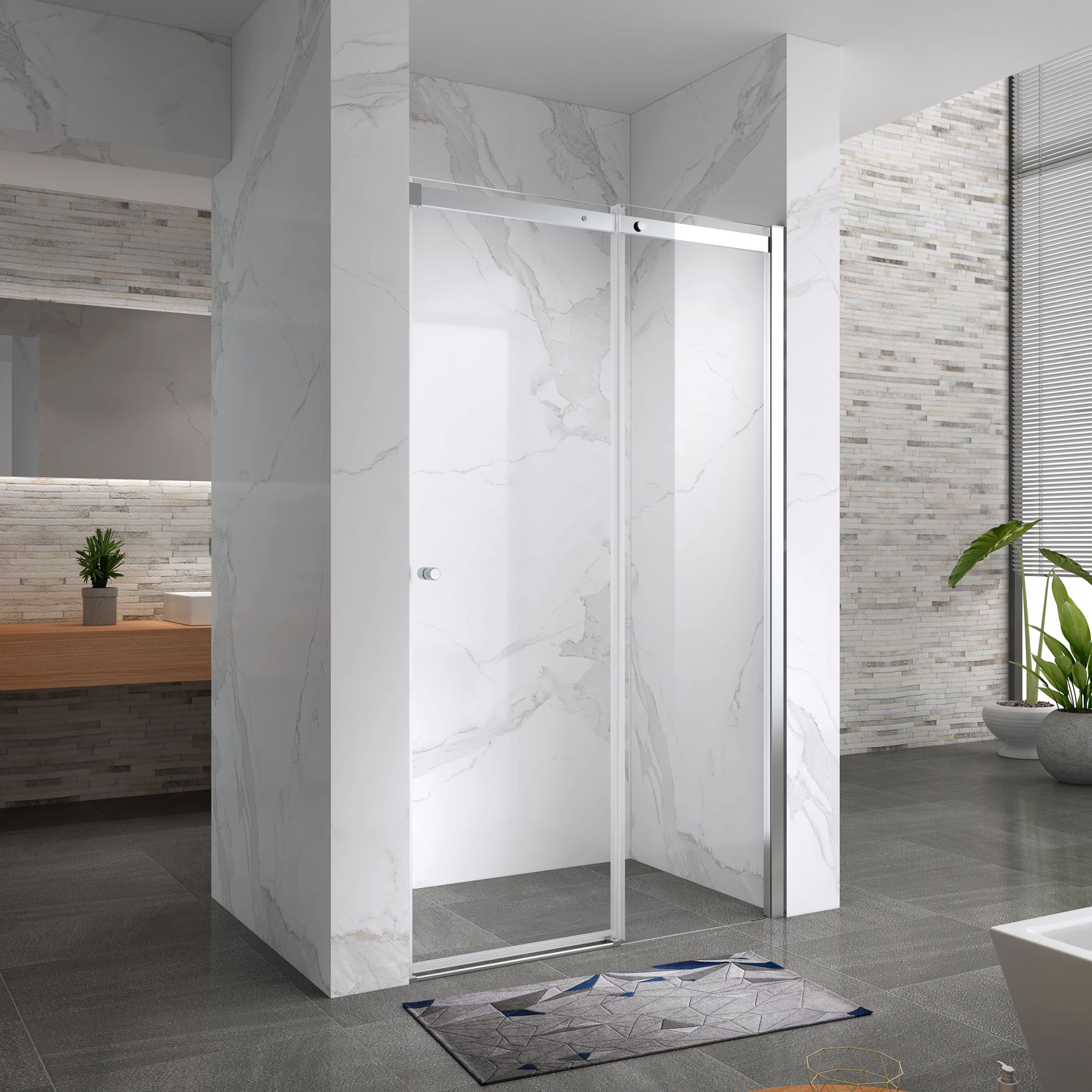 Duschtür Nischentür Kaylee mit Schiebetür aus 6mm ESG Klarglas 160x195 cm-195 cm