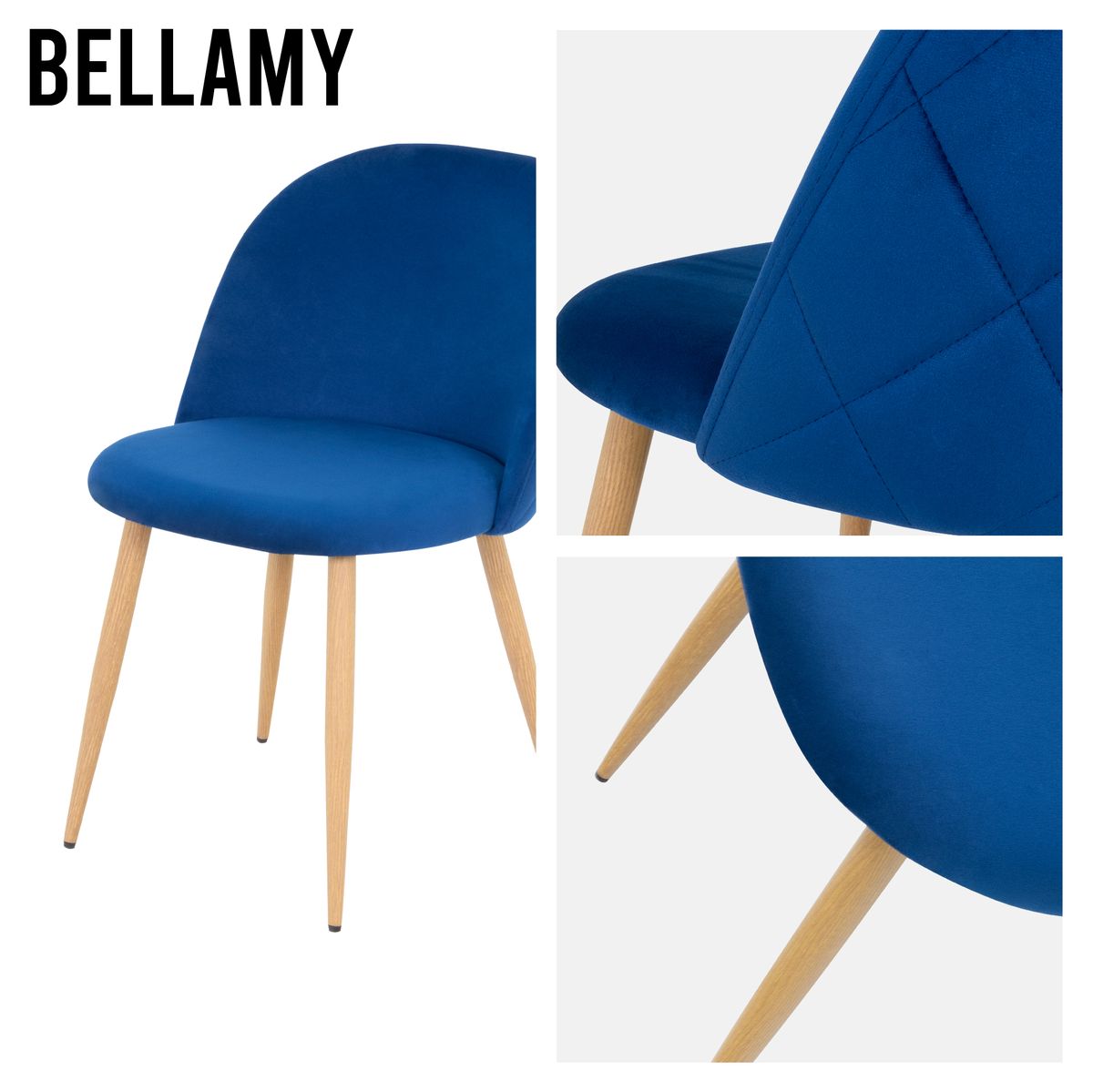 Esszimmerstuhl Wohnzimmerstuhl Bellamy Blau-Holz aus Samt Velour