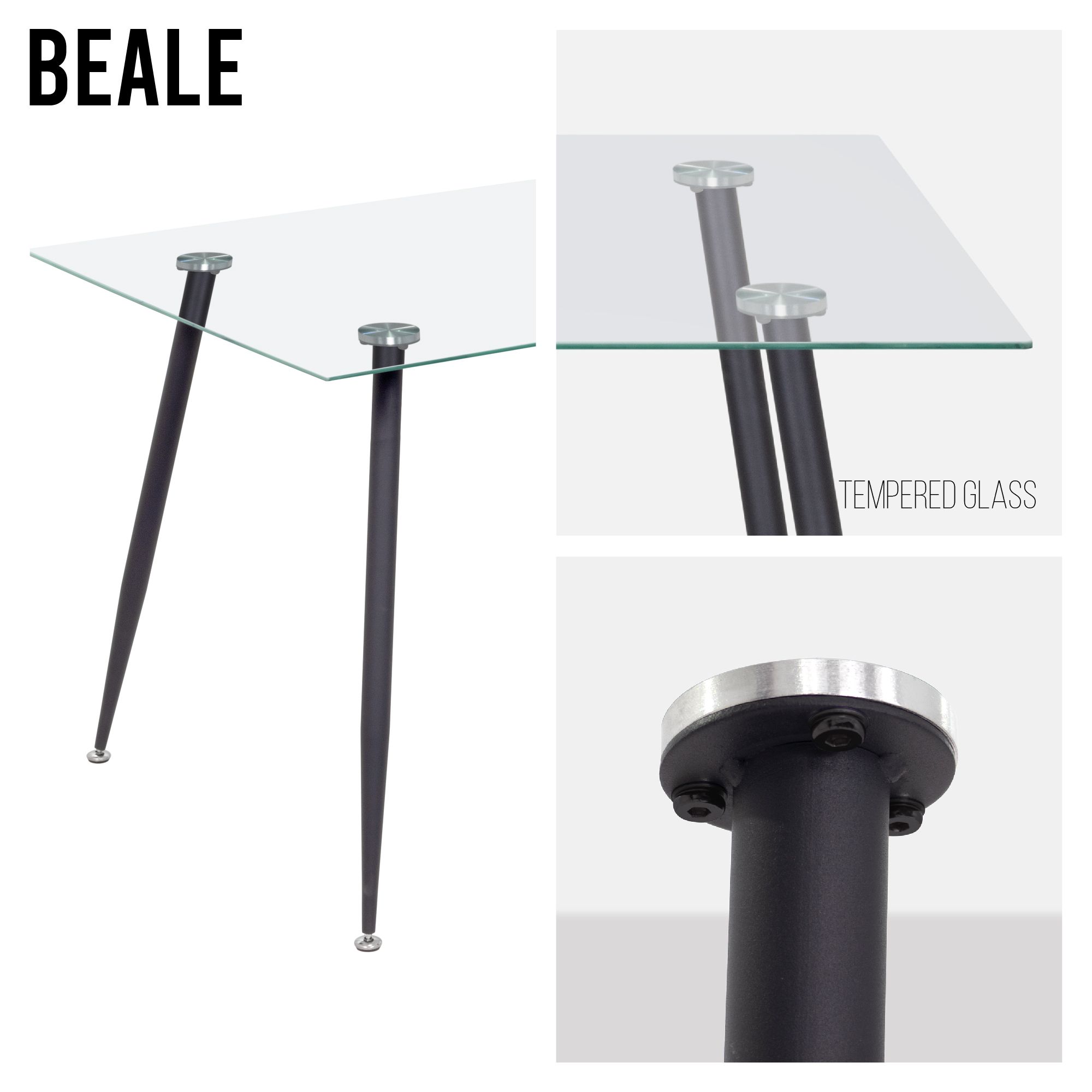 Esszimmer-Tisch BEALE | Tischplatte: Transparentes Glas | Beine: Schwarz Esszimmer-Tisch BEALE | Tischplatte: Weißer Marmor | Beine: Holz 160 cm