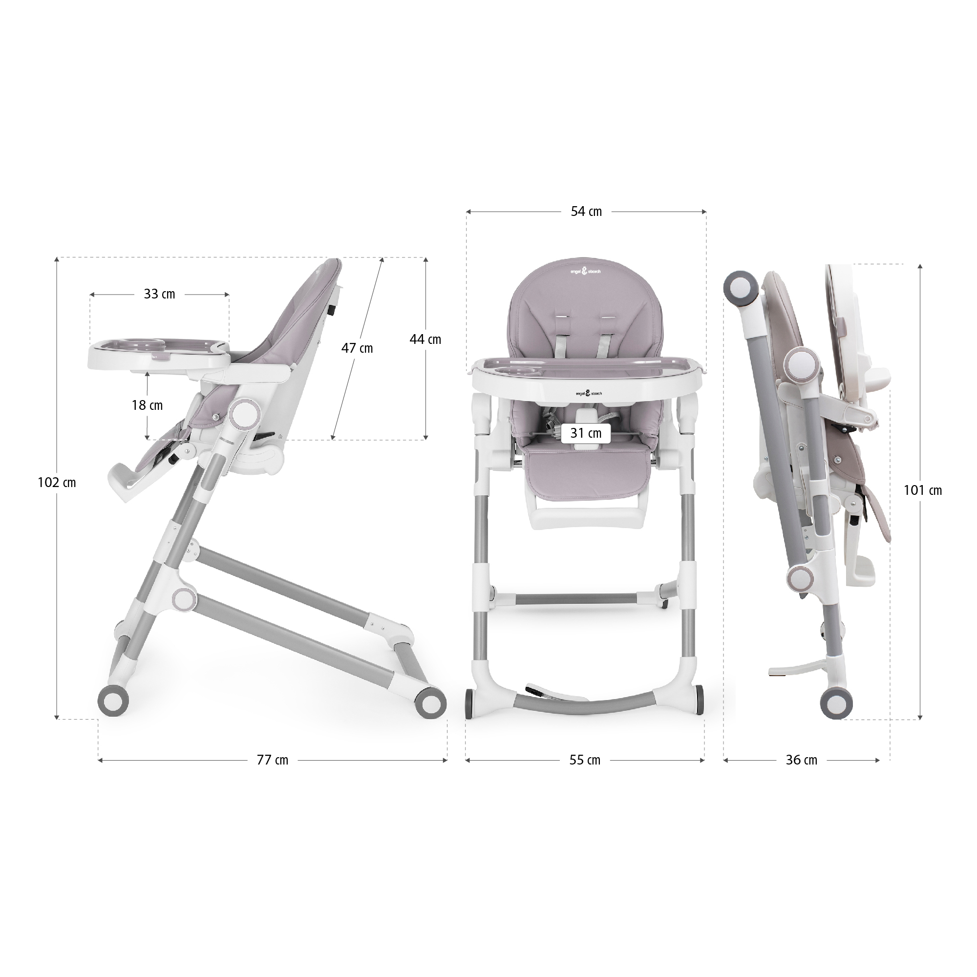 Kinderhochstuhl HUGO Babystuhl Verstellbar Klappbar Grau