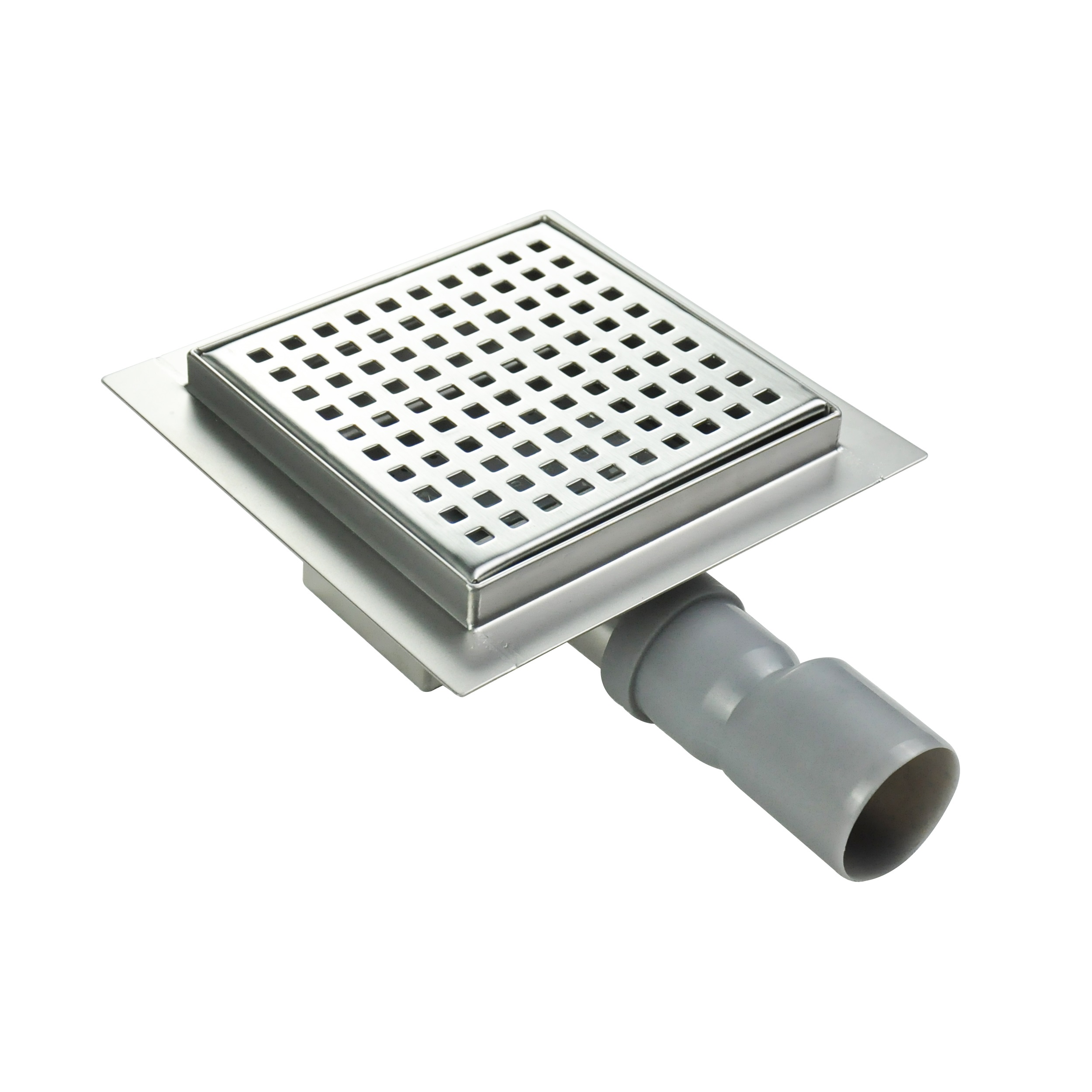 Quadratische Duschrinne Q5 aus Edelstahl für flache Installation mit Quadratmuster Quadratische Duschrinne Bodenablauf Quadratische Öffnungen aus Edelstahl sehr flach Q5