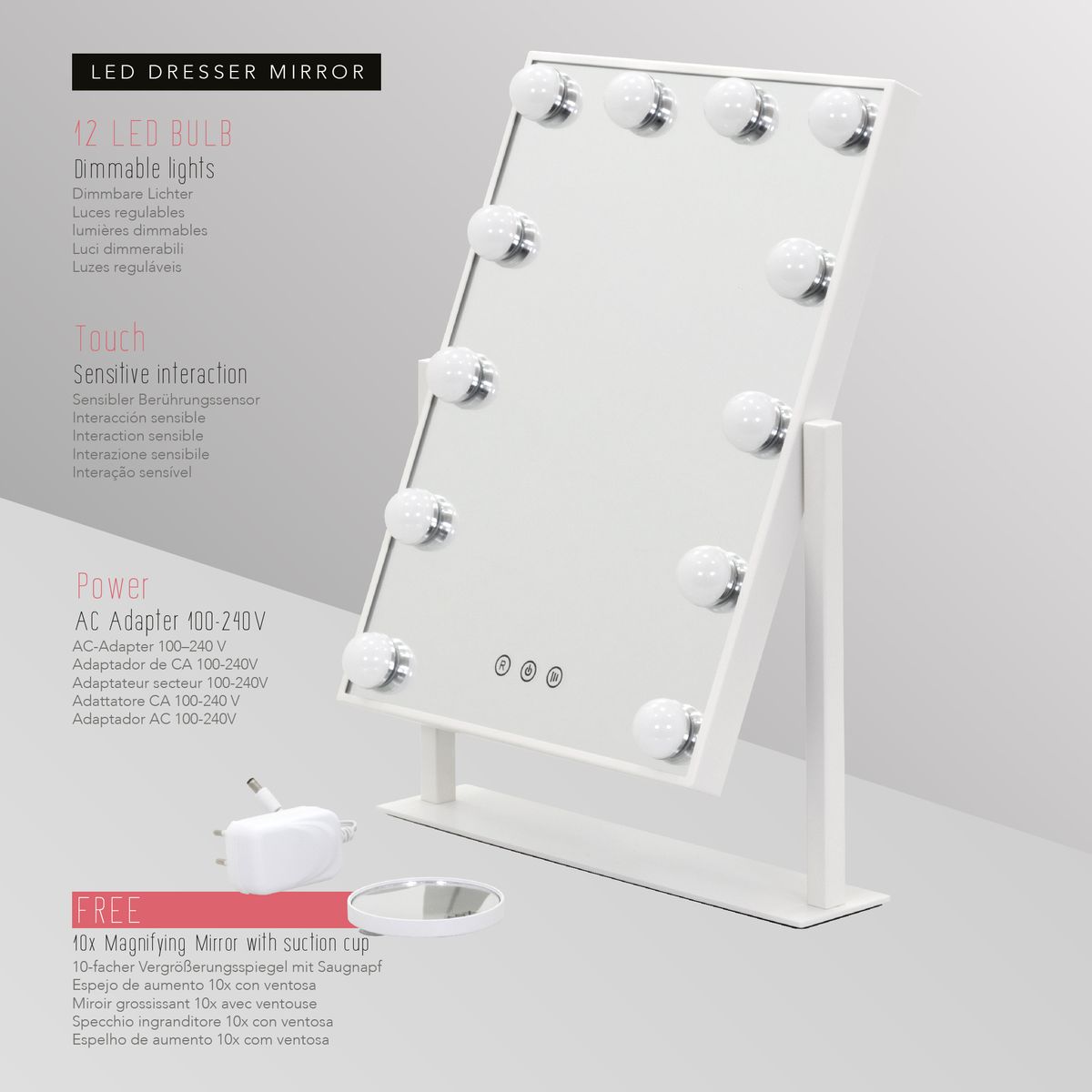 Schminkspiegel Bulb LITTLE mit 12 dimmbaren LED-Lampen Weiß Schminkspiegel Bulb LITTLE mit 12 dimmbaren LED-Lampen Weiß