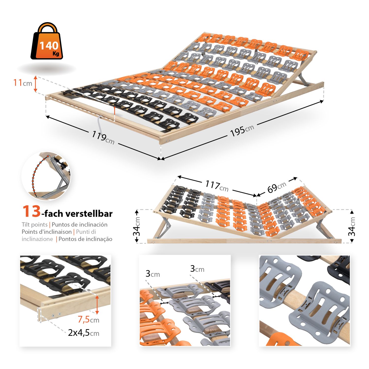 7-Zonen Tellerlattenrost TFlex50KF mit Kopf- und Fußverstellung 120x200 cm 7-Zonen Tellerlattenrost TFlex50KF mit Kopf- und Fußverstellung 120x200 cm