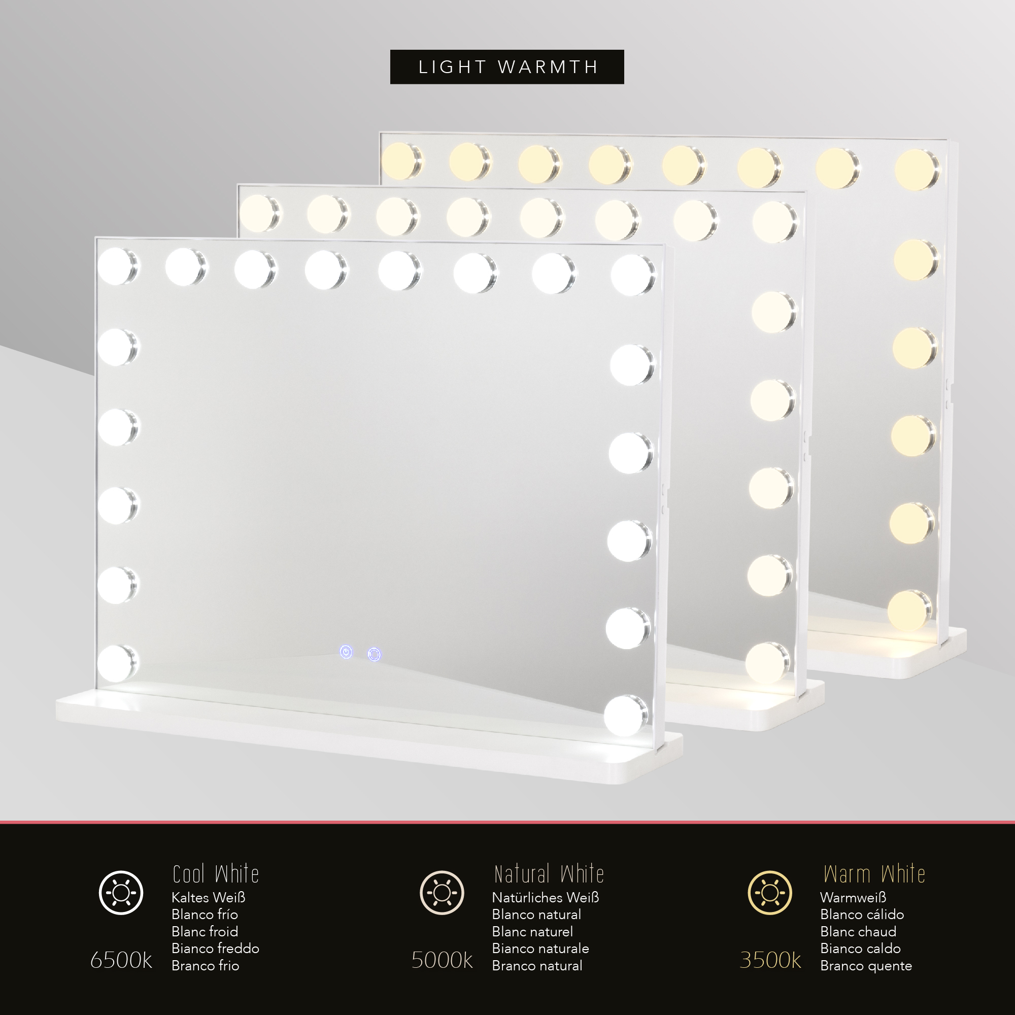 Schminkspiegel Bulb FRAME mit 18 dimmbaren LED-Lampen Weiß Schminkspiegel Bulb FRAME mit 18 dimmbaren LED-Lampen Weiß