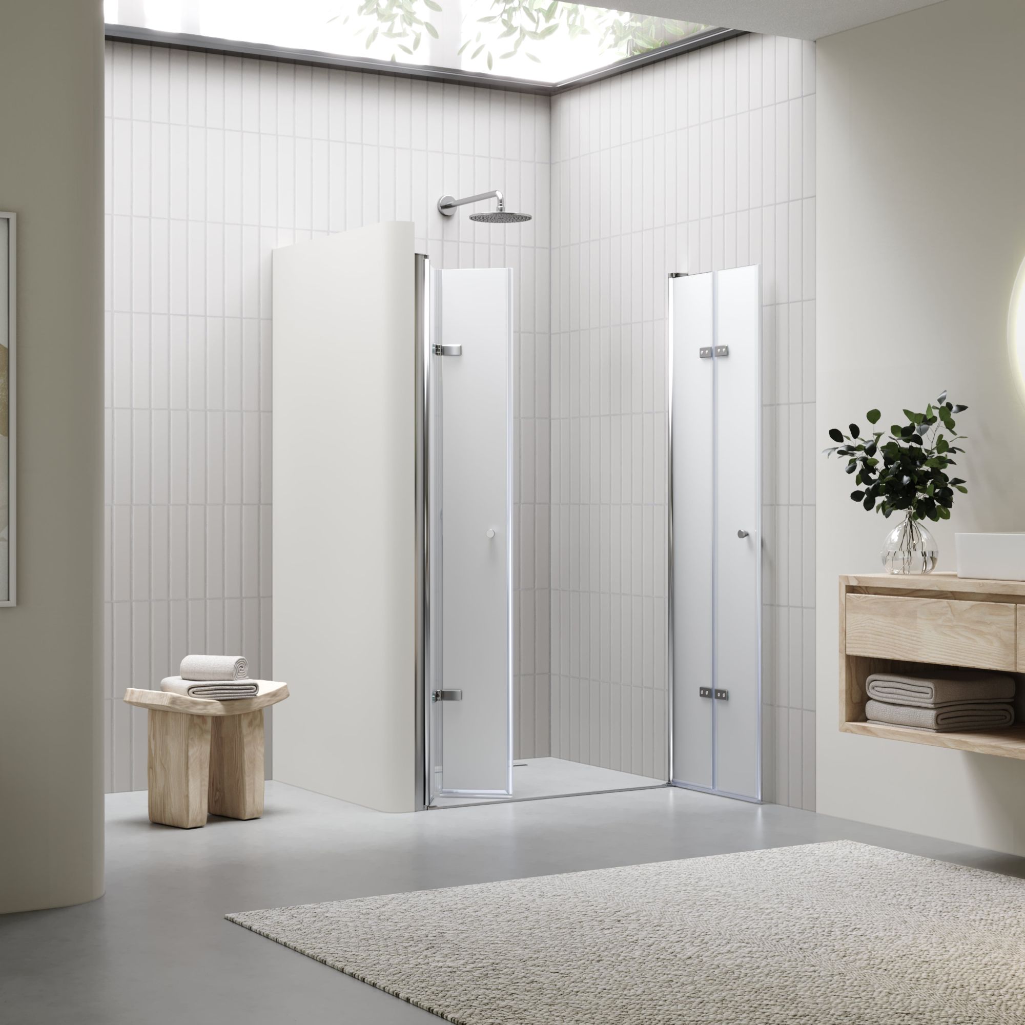 Duschtür Lena mit Falttüren aus satiniertem ESG Sicherheitsglas