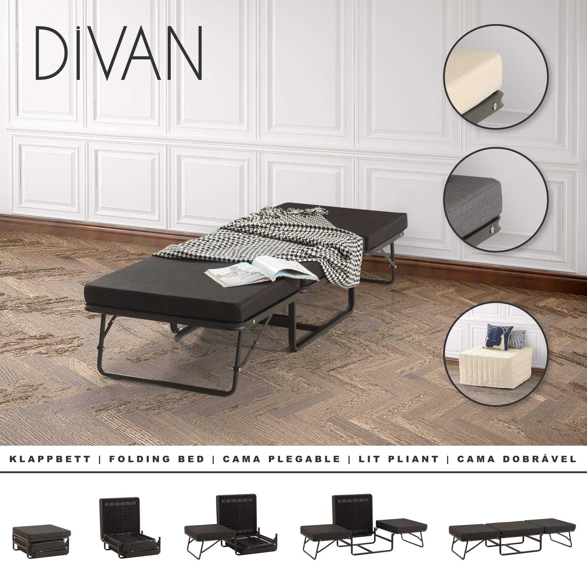 Gästebett Divan, stabiles Klappbett in 3 Farben Divan - Braun