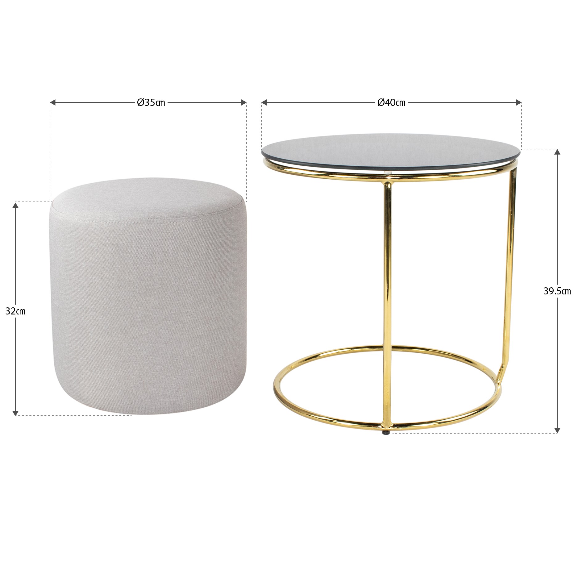 Beistelltisch mit Hocker JASPER runder Couchtisch 40x40 cm Gold-Grau N8 Beistelltisch mit Hocker JASPER runder Couchtisch 40x40 cm Gold-Grau N8