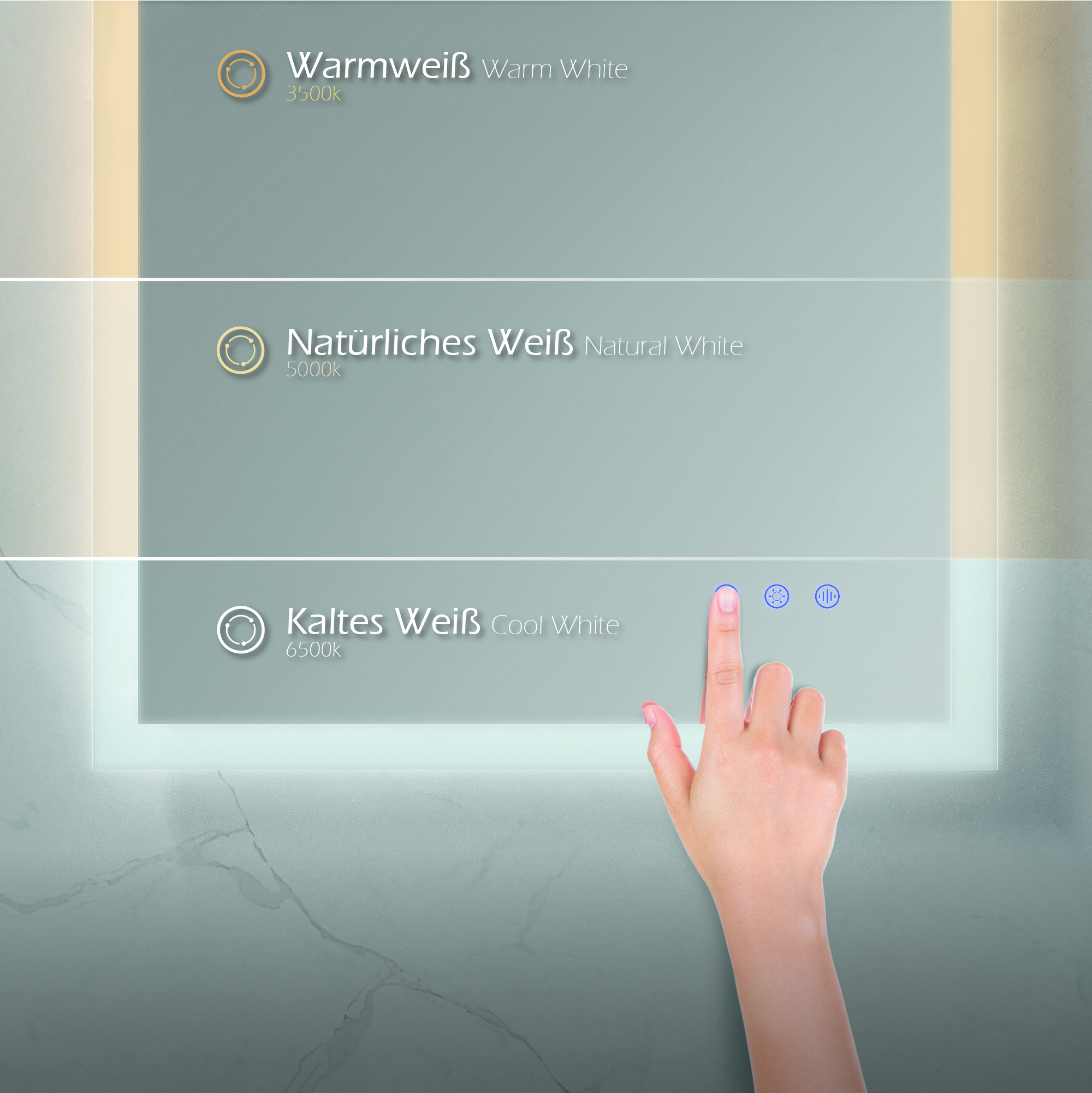 LED Badspiegel Frame Badezimmerspiegel mit dimmbarer Beleuchtung, Farbwechsel und Antibeschlag-Funktion IP44 80x120 cm