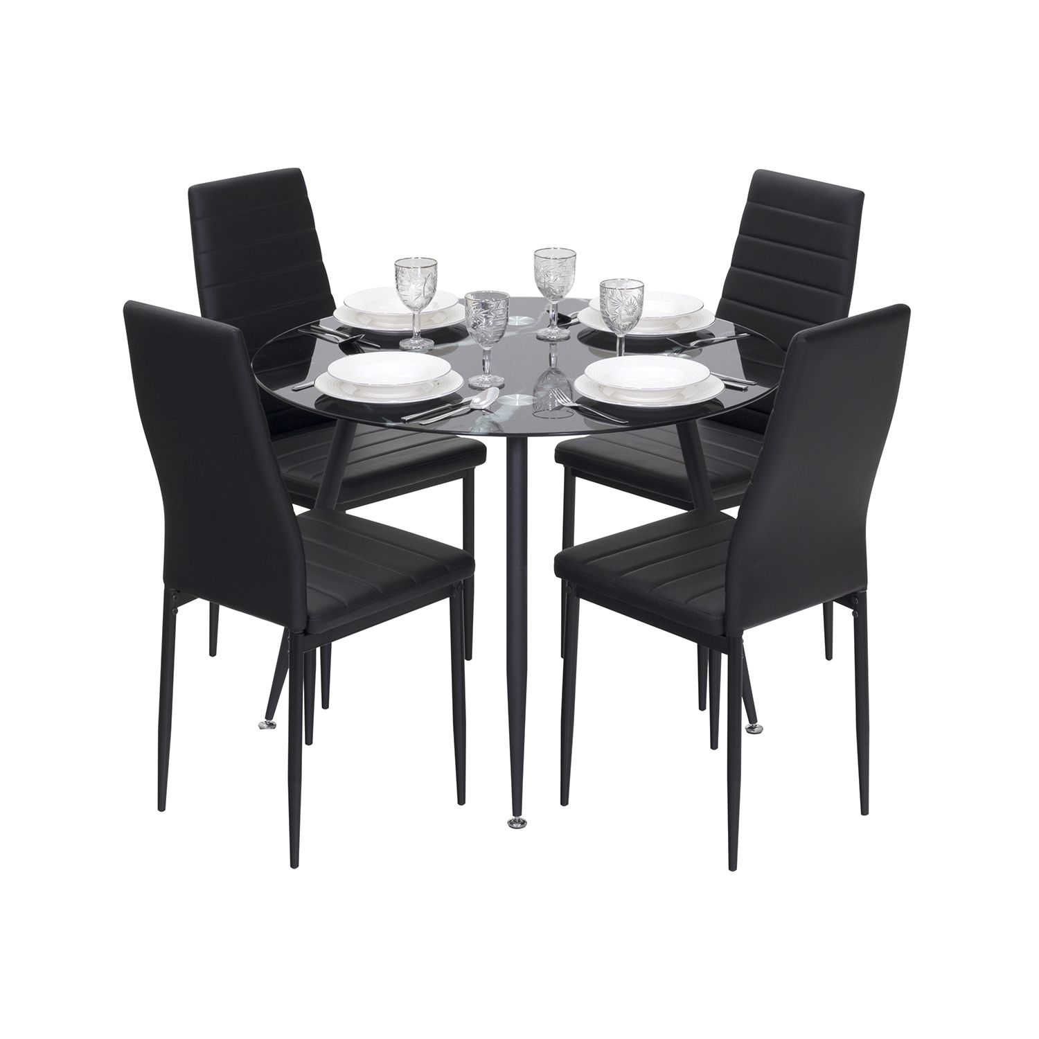 Esszimmer-Tisch CORIN | Tischplatte: Glas in schwarzer Marmor Optik | Beine: Schwarz Esszimmer-Tisch CORIN | Tischplatte: Schwarzer Marmor | Beine: Schwarz 80 cm