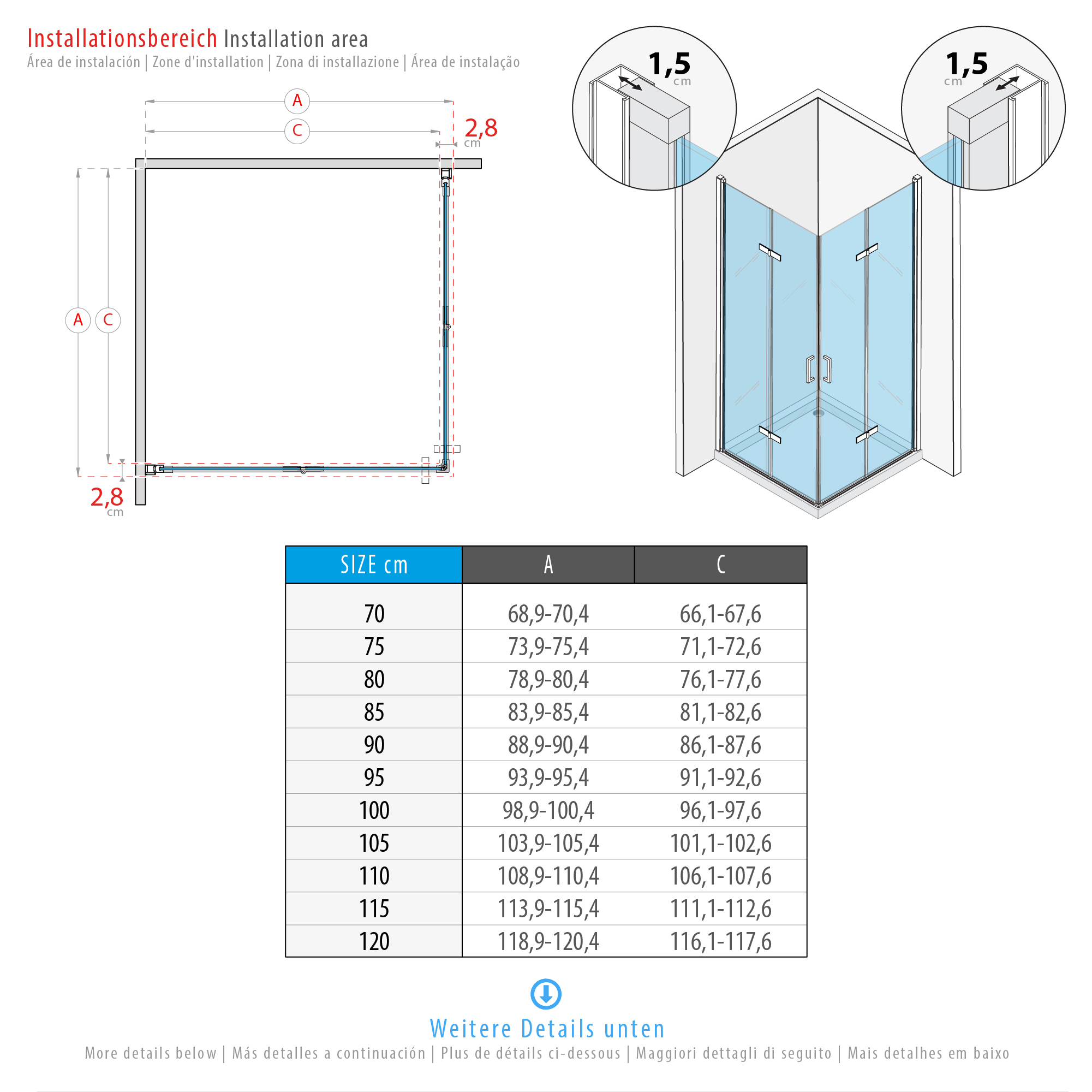 Eckeinstieg Matilde mit Falttüren aus teilsatiniertem ESG Sicherheitsglas Eckeinstieg Matilde BLACK mit Falttüren aus ESG Sicherheitsglas