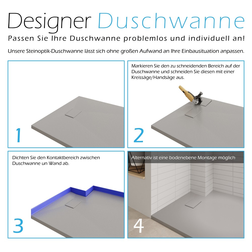 SMC Duschwanne Boreal in Stein-Optik inkl. Ablaufgarnitur - Grau SMC Duschwanne Boreal in Stein-Optik inkl. Ablaufgarnitur - Grau 70x120 cm