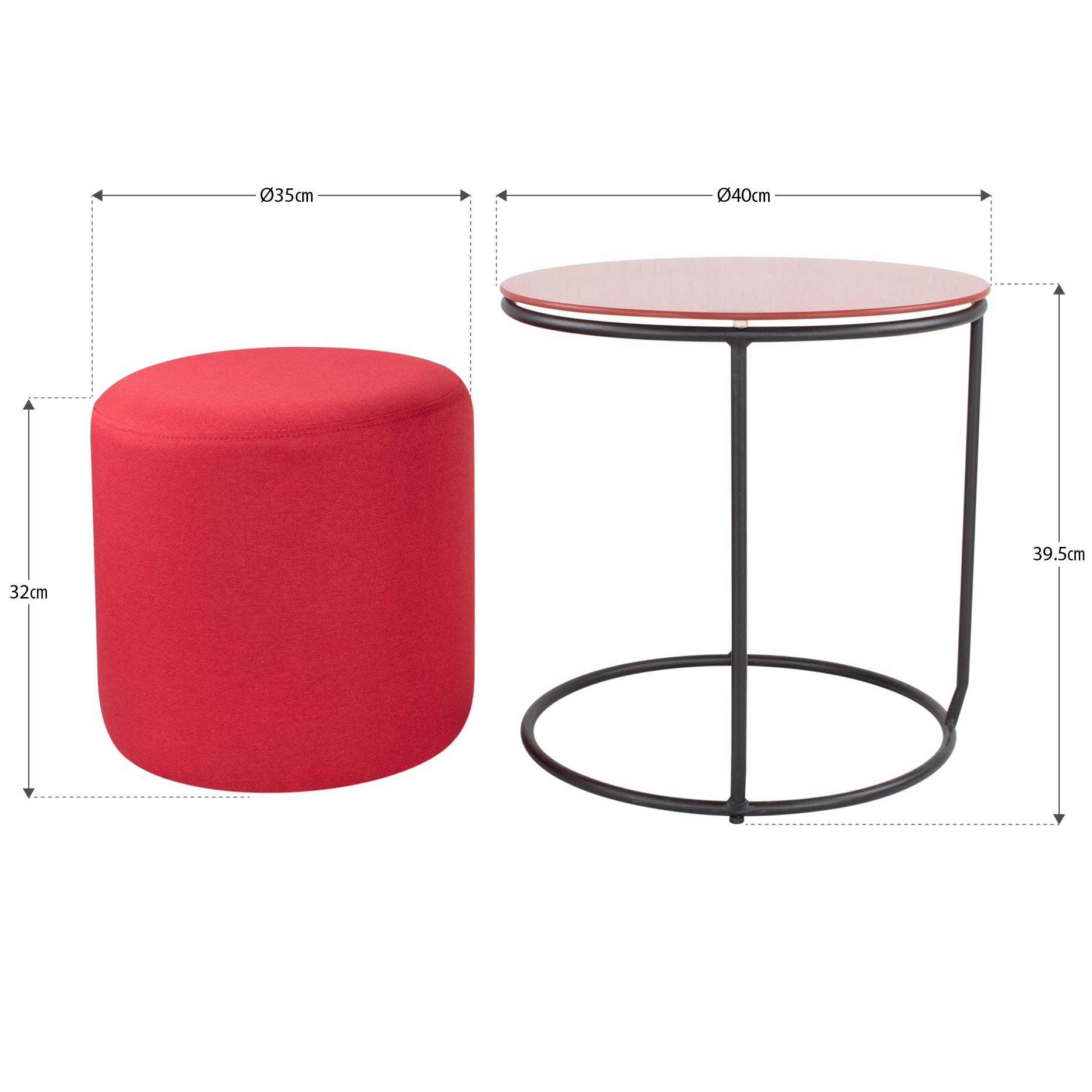 Beistelltisch mit Hocker JASPER runder Couchtisch 40x40 cm Schwarz-Rot N6 Beistelltisch mit Hocker JASPER runder Couchtisch 40x40 cm Schwarz-Rot N6
