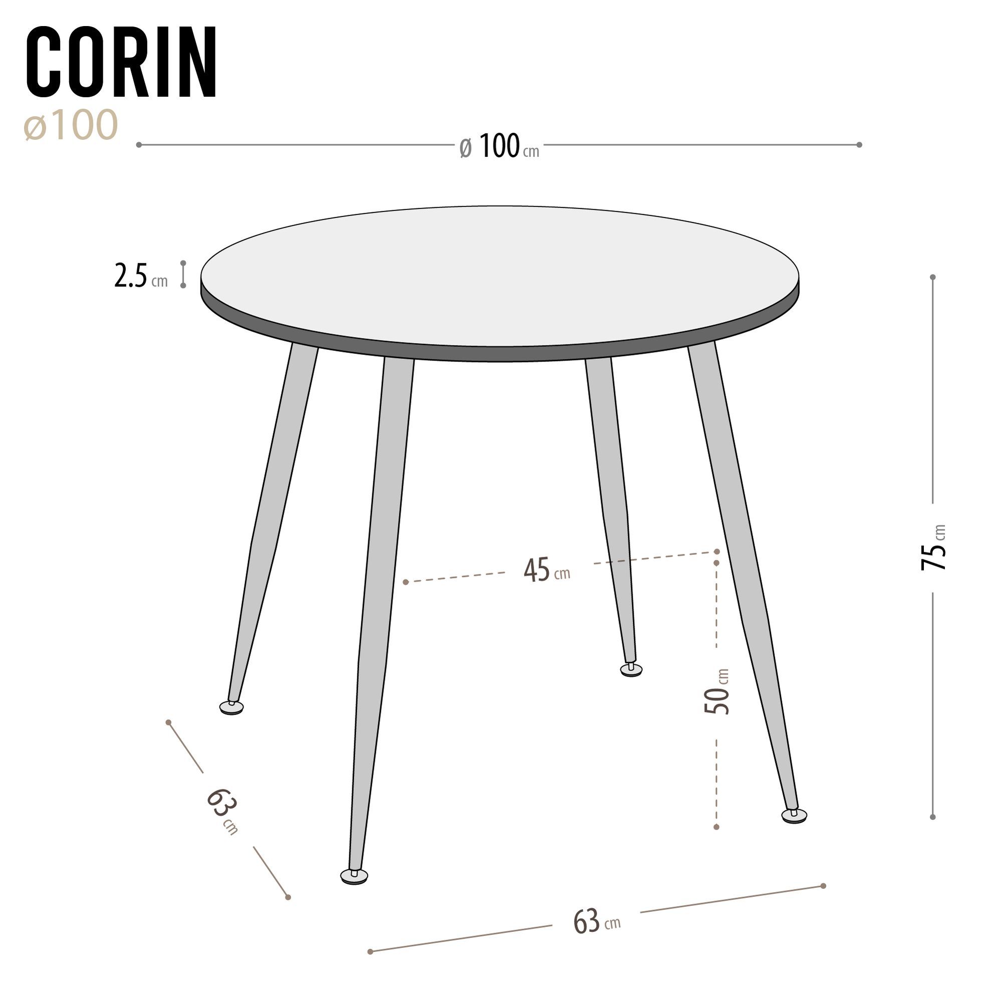 Esszimmer-Tisch CORIN | Tischplatte: Holz Farbe | Beine: Weiß Esszimmer-Tisch CORIN | Tischplatte: Holz Farbe | Beine: Weiß