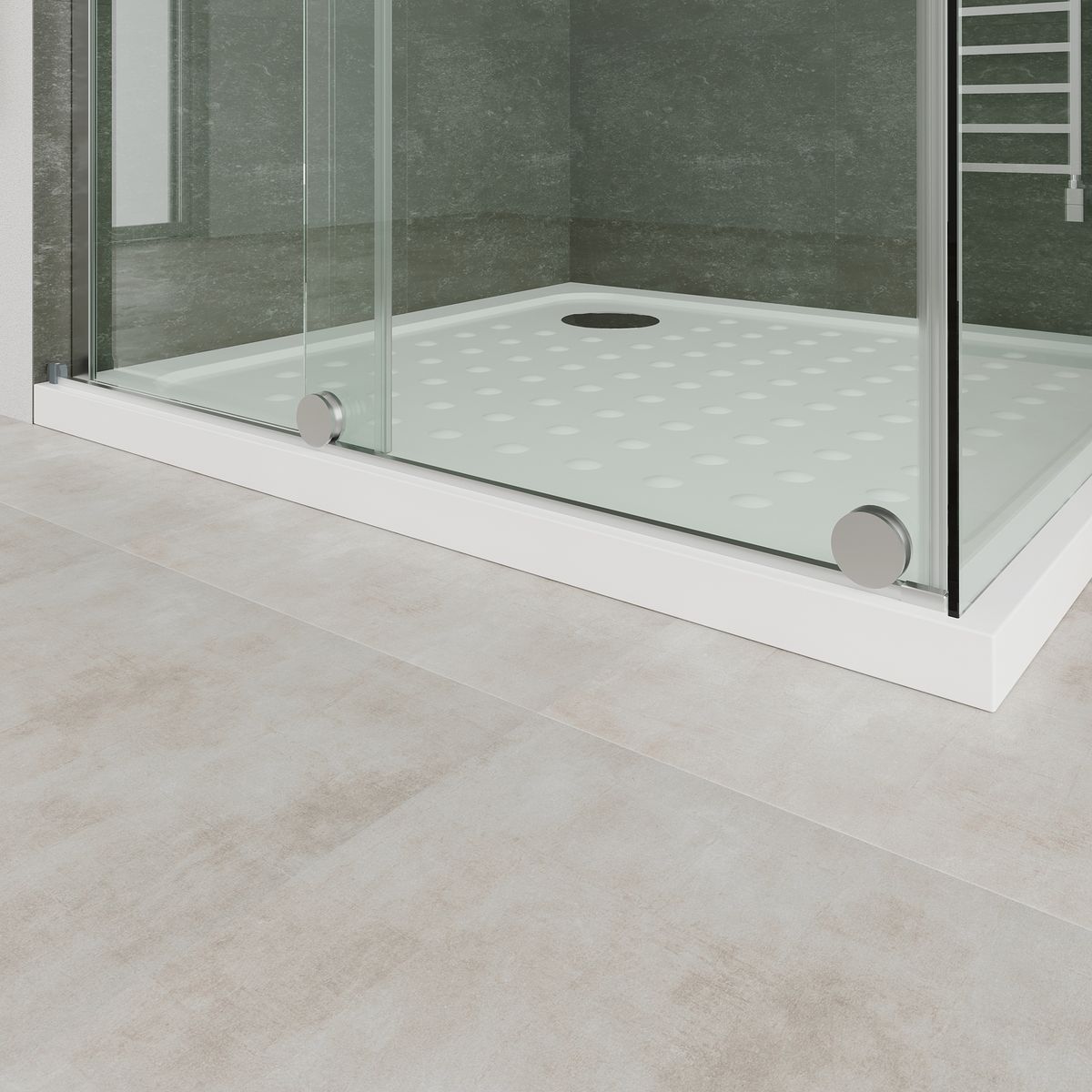 Fronteinstieg NADINE mit Schiebetür in Chrom aus 8mm ESG Klarglas