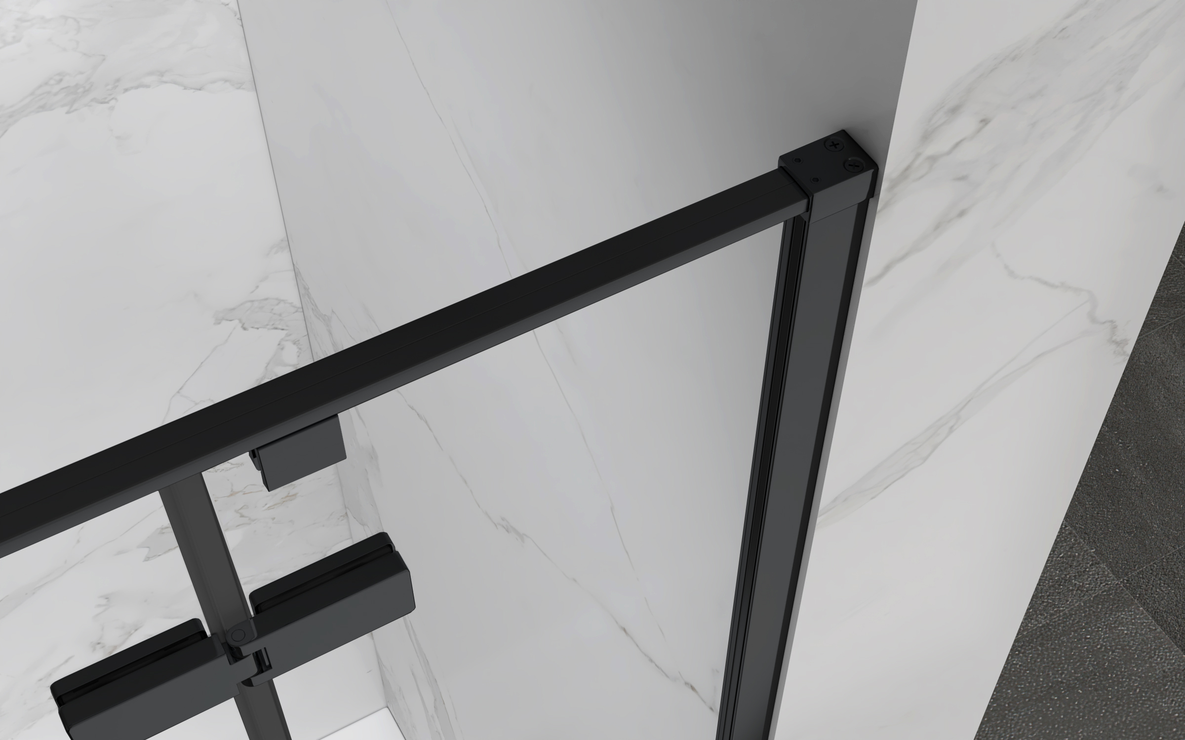 Eckeinstieg Jayla mit Drehtüren und schwarzen Profilen aus ESG Sicherheitsglas Eckeinstieg Jayla mit Drehtüren und schwarzen Profilen aus ESG Sicherheitsglas 190 cm-90x90 cm