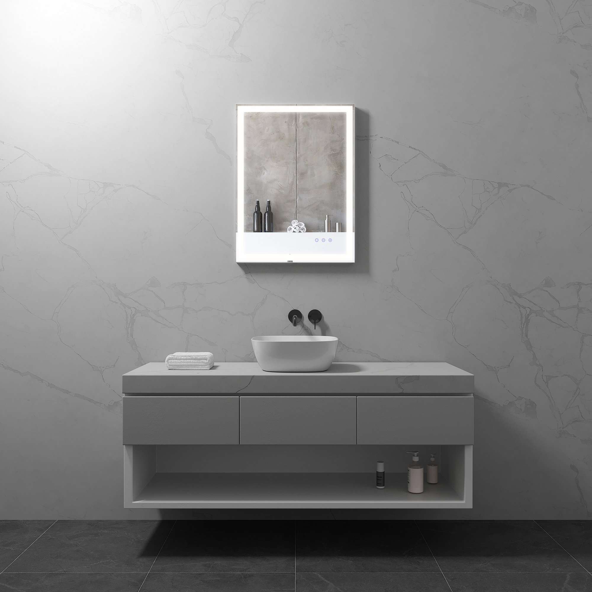 LED Badezimmer Spiegel Cadre mit dimmbarer Beleuchtung, Antibeschlag-Funktion und Farbwechsel