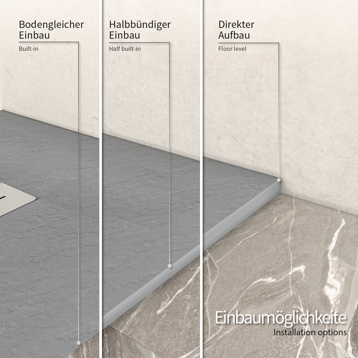 SMC Duschwanne Lumia in Schieferoptik inkl. Ablaufgarnitur Grau SMC Duschwanne Lumia in Schieferoptik inkl. Ablaufgarnitur Grau 90x180 cm