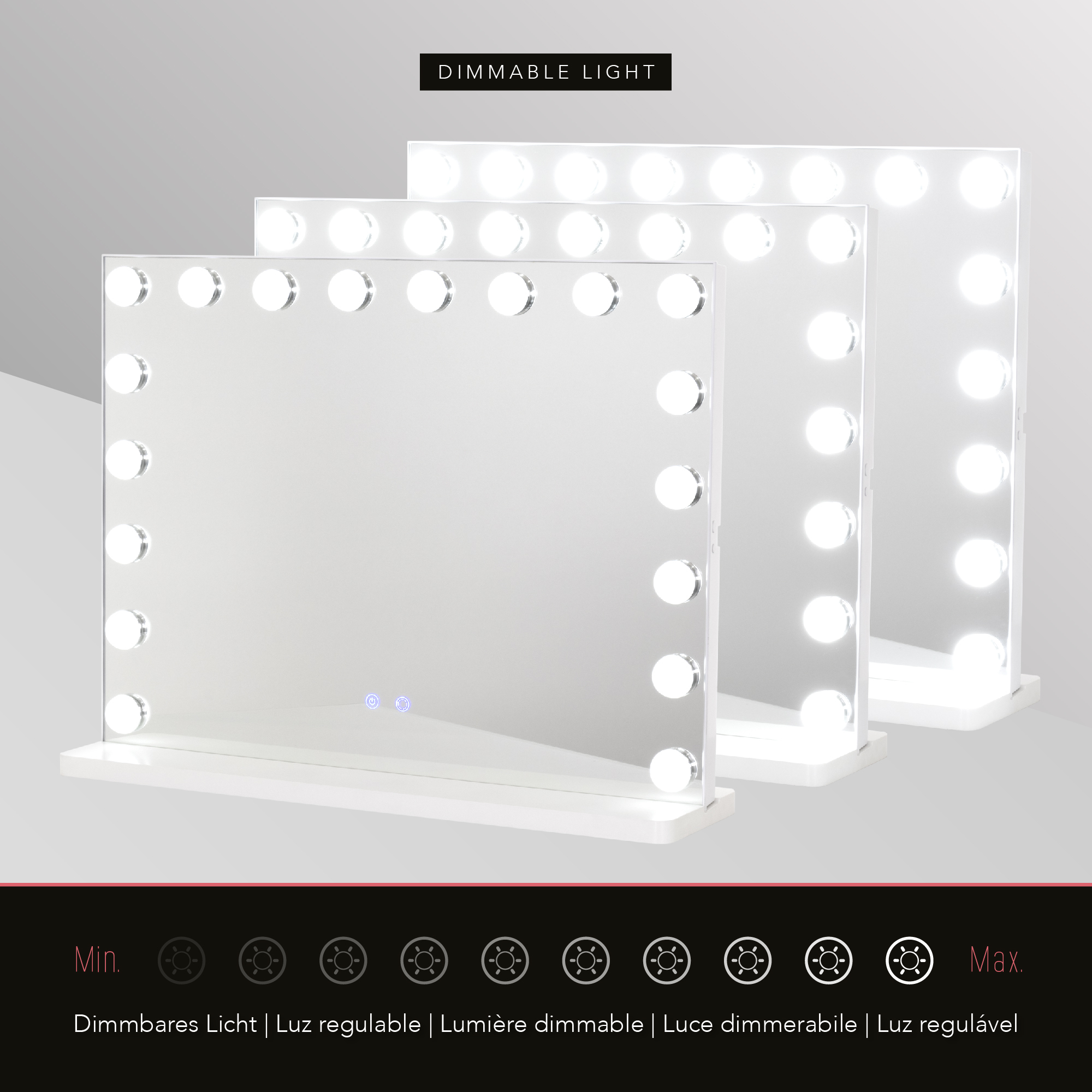 Schminkspiegel Bulb FRAME mit 18 dimmbaren LED-Lampen Weiß