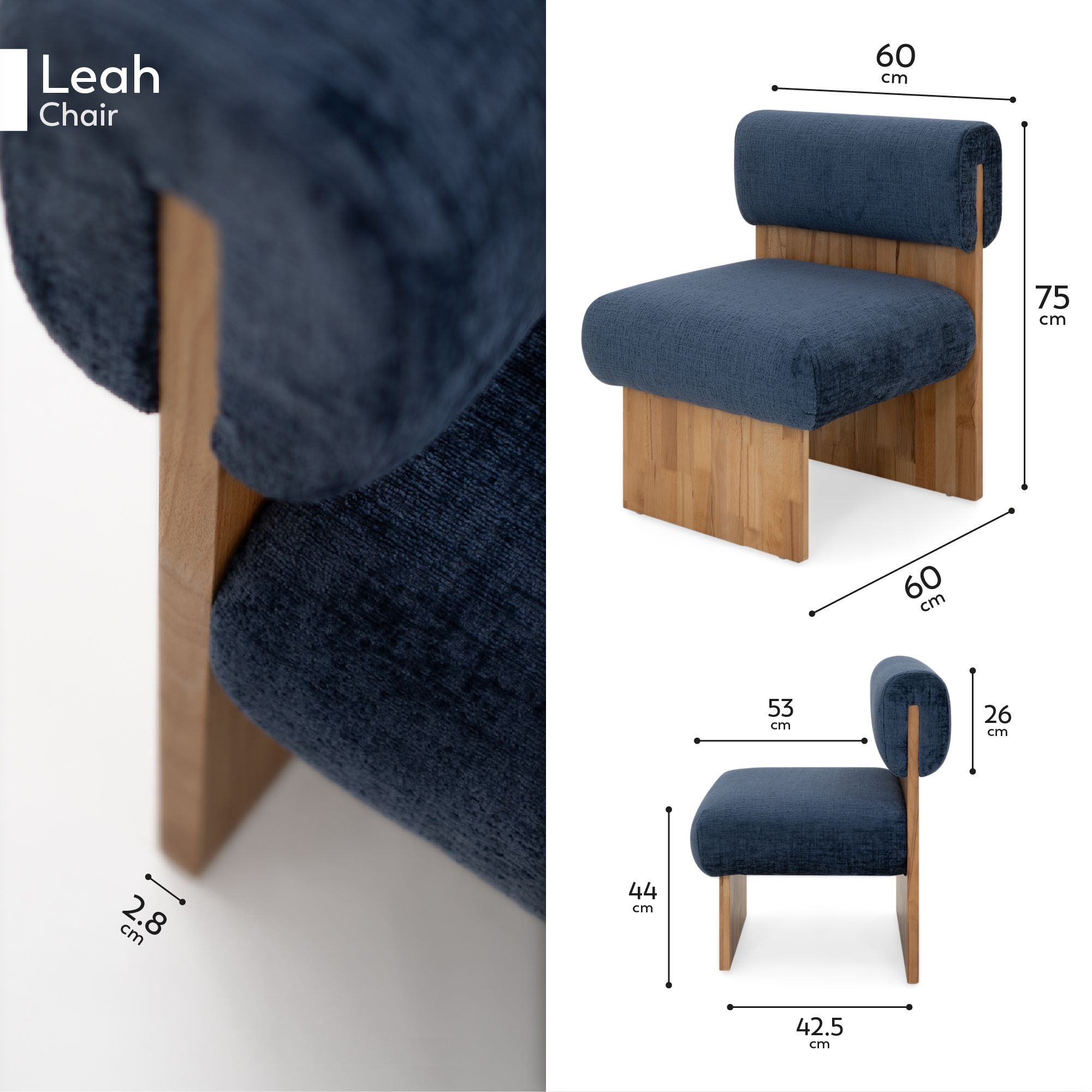 Skandinavischer Sessel Leah Stahlblau – Massivholz Birke, gemütlich & nachhaltig