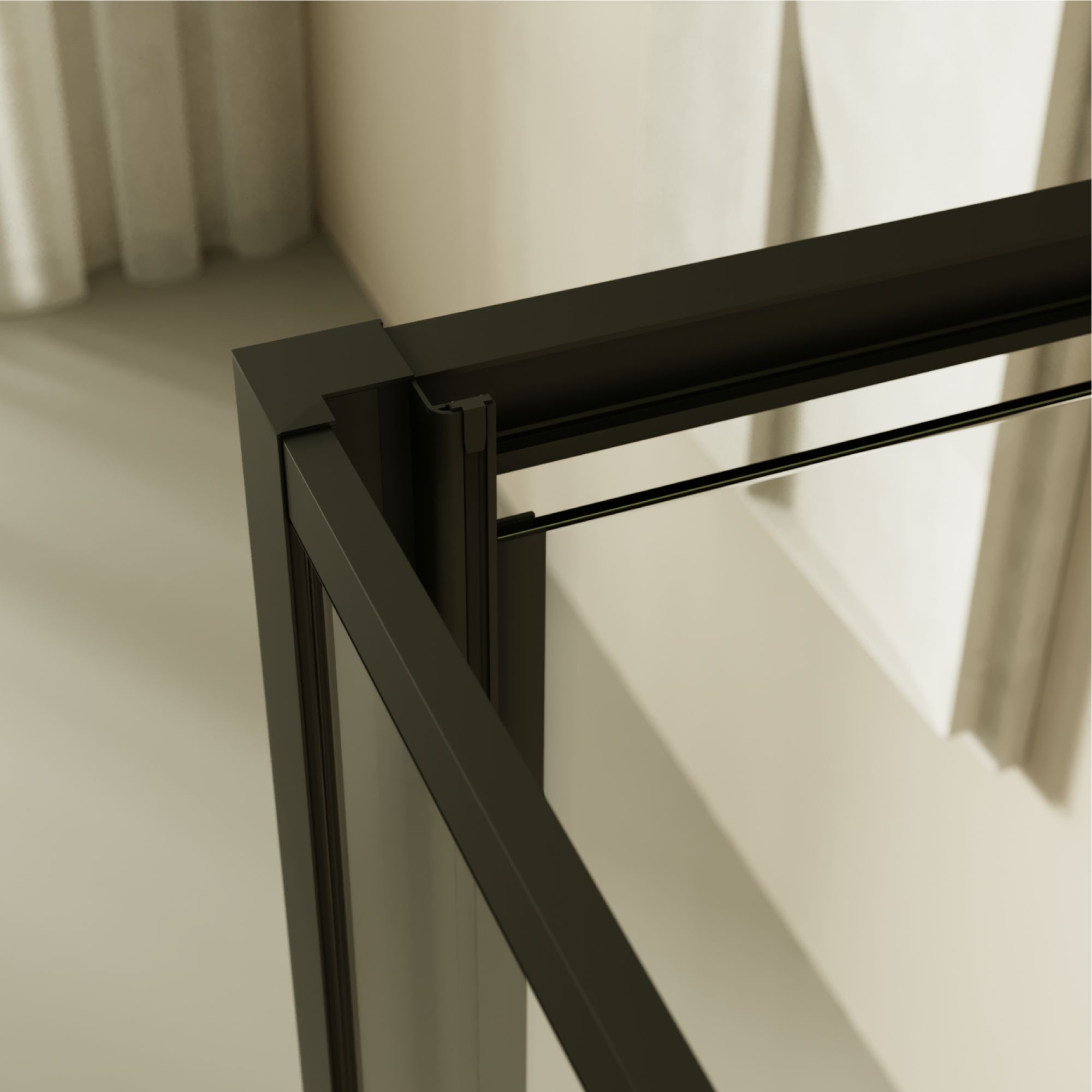 Fronteinstieg Isadora mit Klapptür und schwarzen Profilen aus ESG Sicherheitsglas