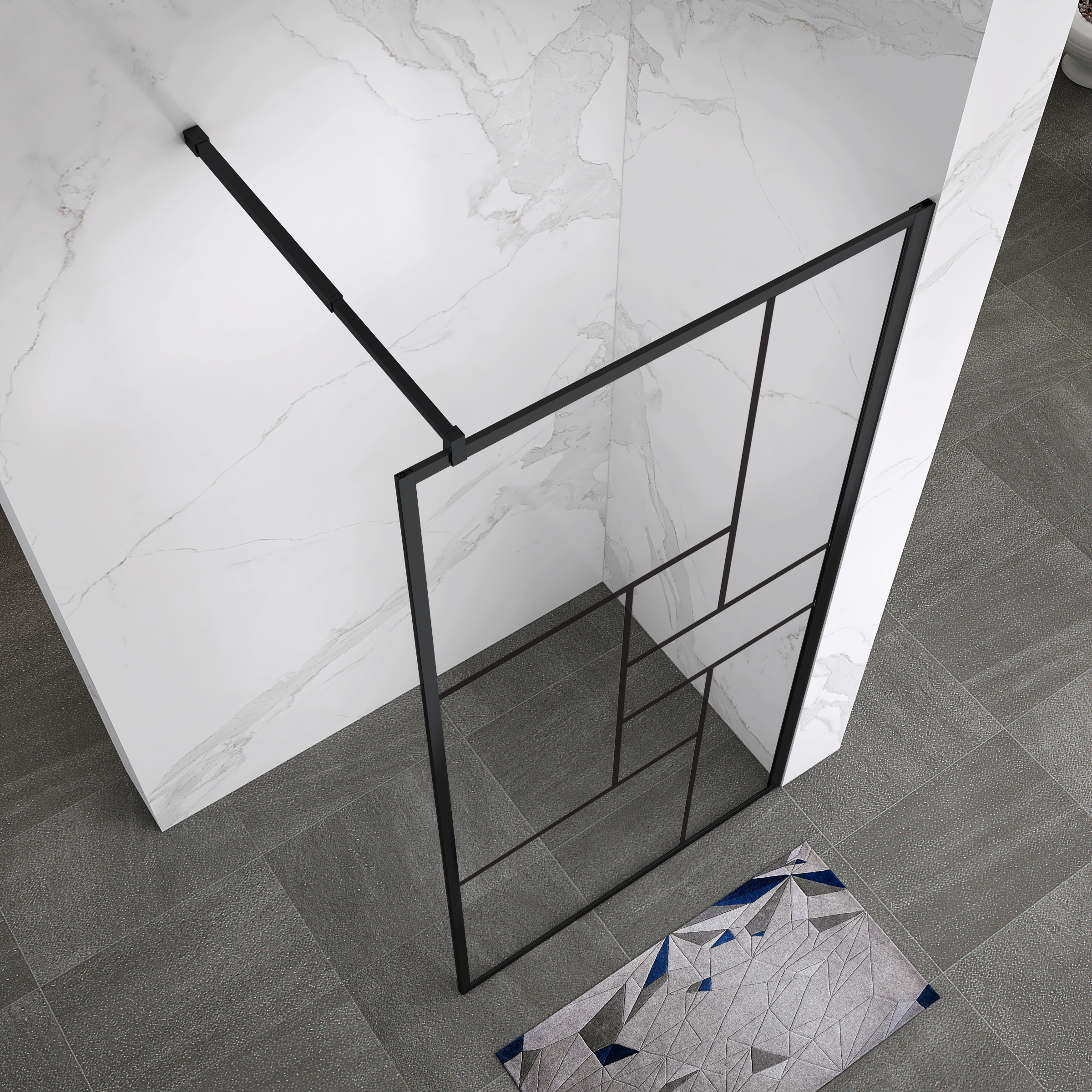 Walk In Dusche Gianna-R BLACK aus 8 mm starkem durchsichtigem ESG Sicherheitsglas