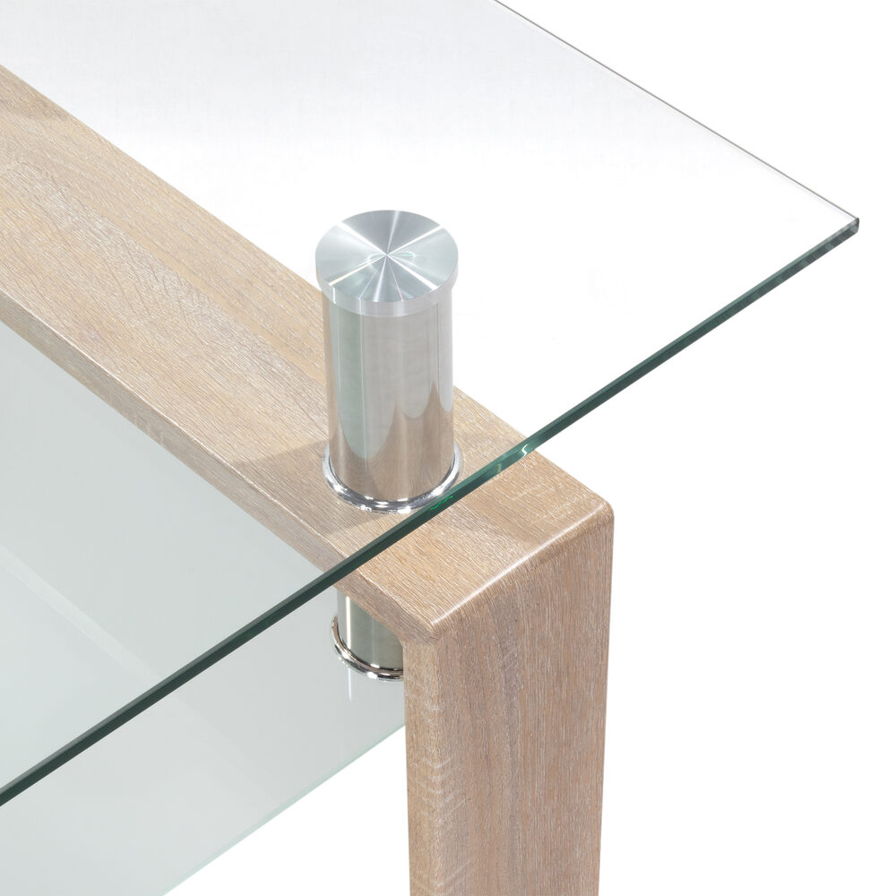 Couchtisch PORTER aus Glas/Metall mit Holz in Eichfarbe Couchtisch PORTER aus Glas/Metall mit Holz in Eichfarbe
