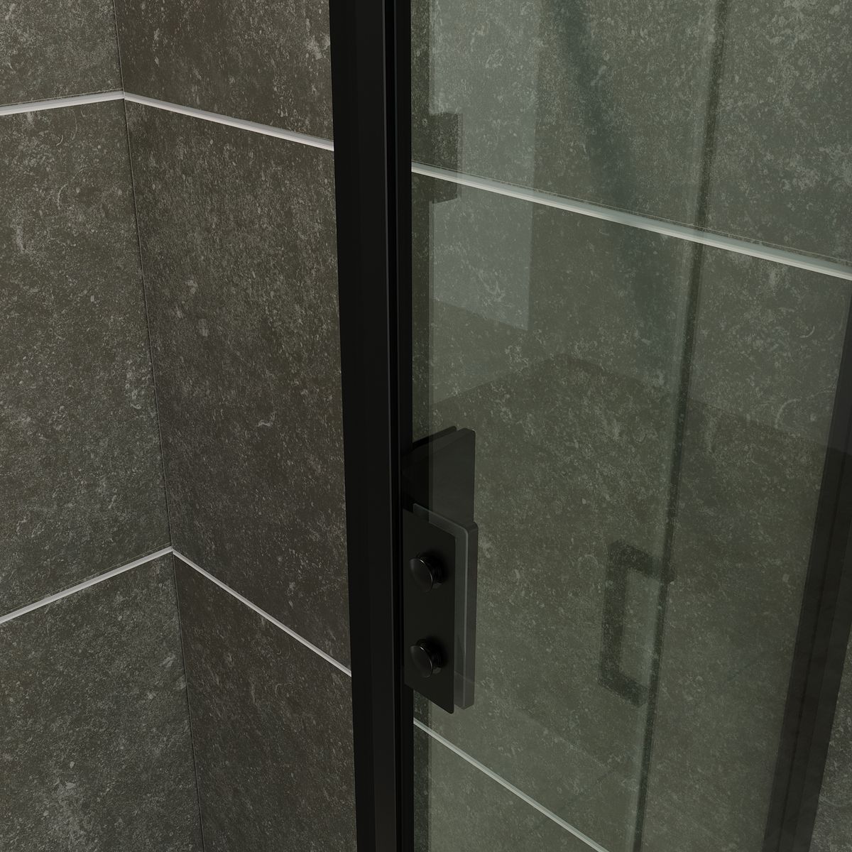 Eckeinstieg Celine mit Klapptüren und schwarzen Profilen aus ESG Sicherheitsglas