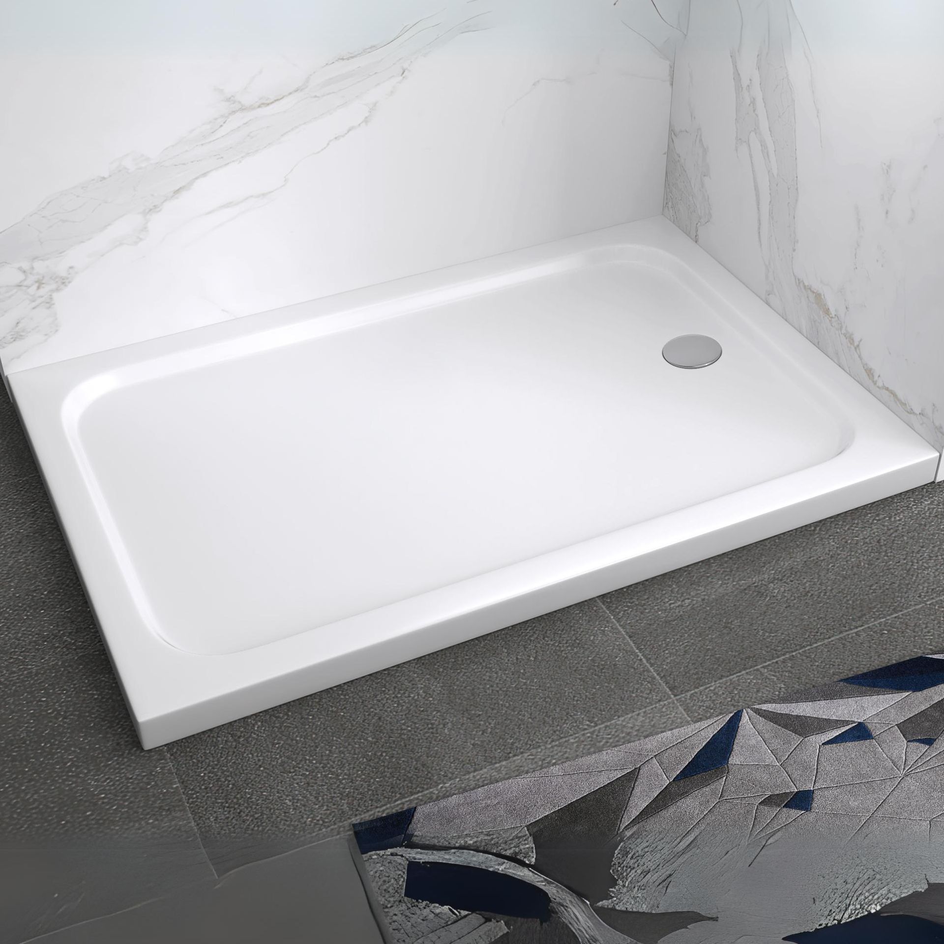 Duschwanne Shimmer aus Sanitäracryl inkl. Ablaufgarnitur - Weiß Duschwanne Shimmer in Weiß aus Sanitäracryl inkl. Ablaufgarnitur - 80x180 cm