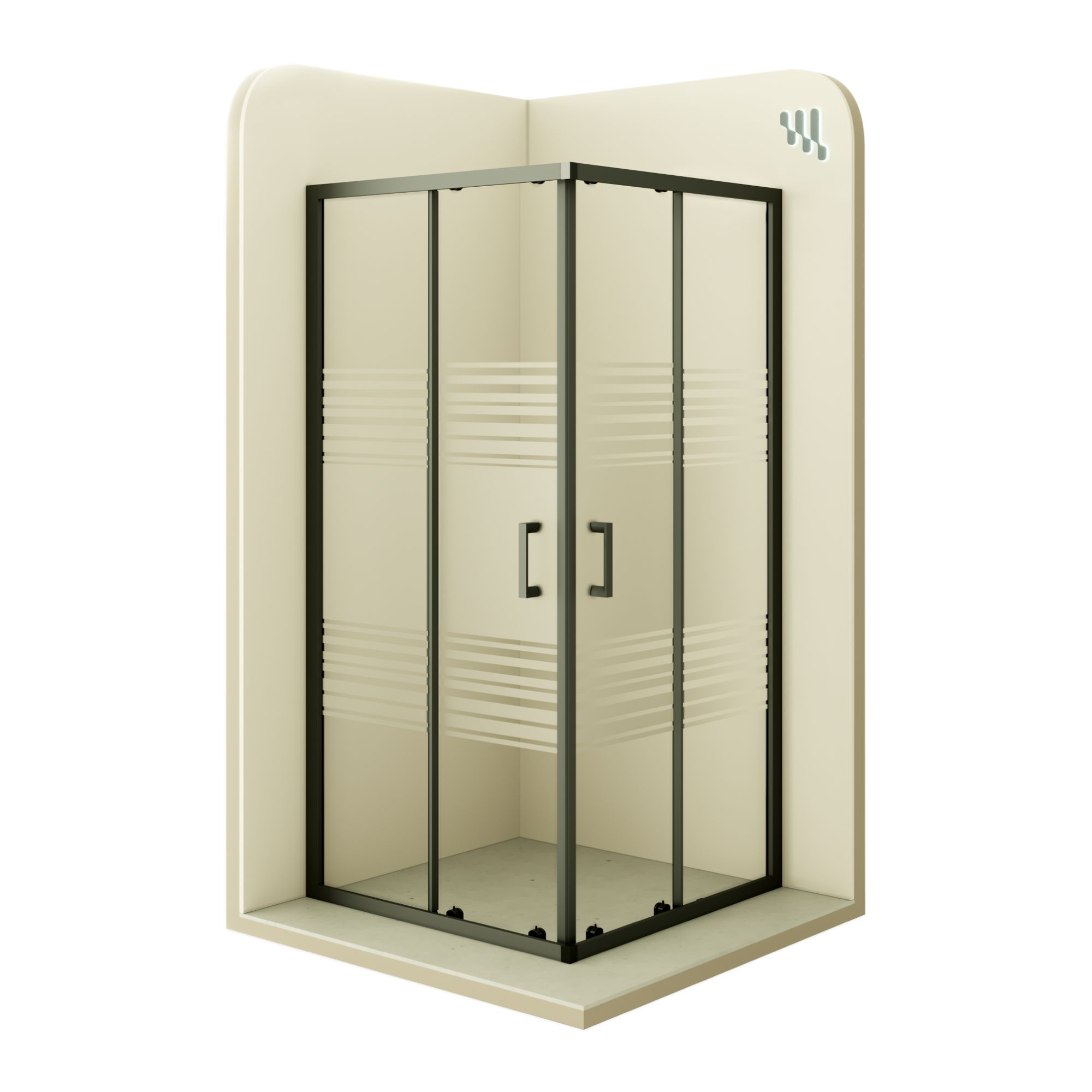 Eckeinstieg Danielle mit Schiebetüren aus teilsatiniertem ESG Sicherheitsglas Eckeinstieg Danielle mit Schiebetüren aus teilsatiniertem ESG Sicherheitsglas