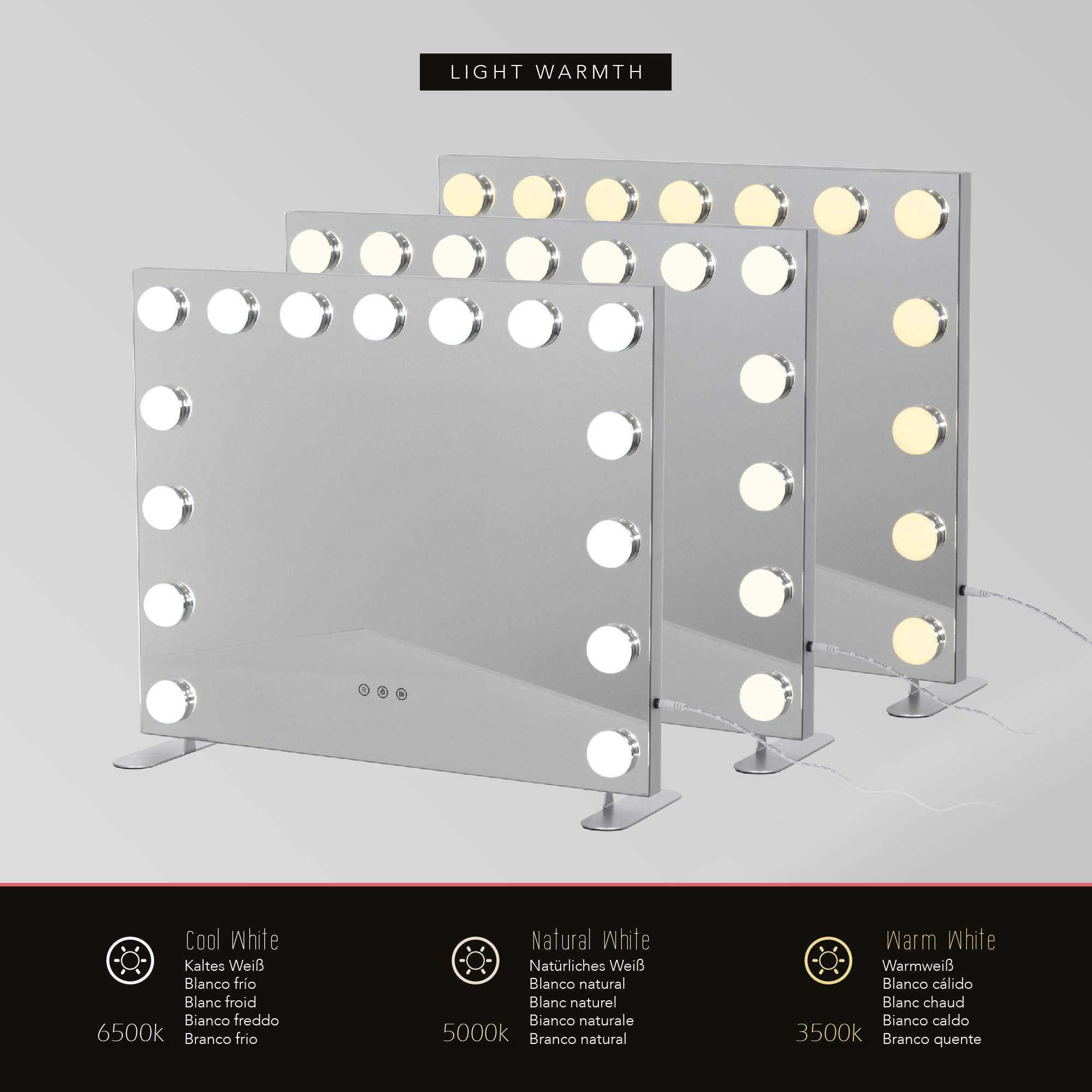 Schminkspiegel Bulb PROP mit 15 dimmbaren LED-Lampen Weiß