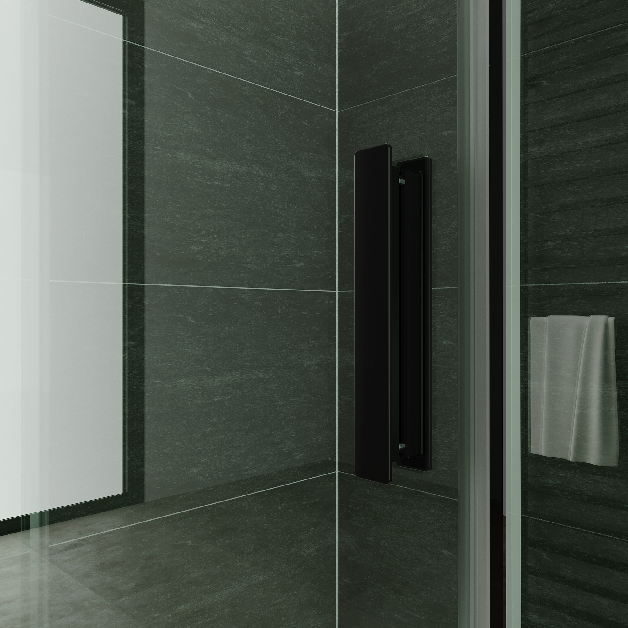 Fronteinstieg NADINE mit Schiebetür in Schwarz aus 8mm ESG Klarglas