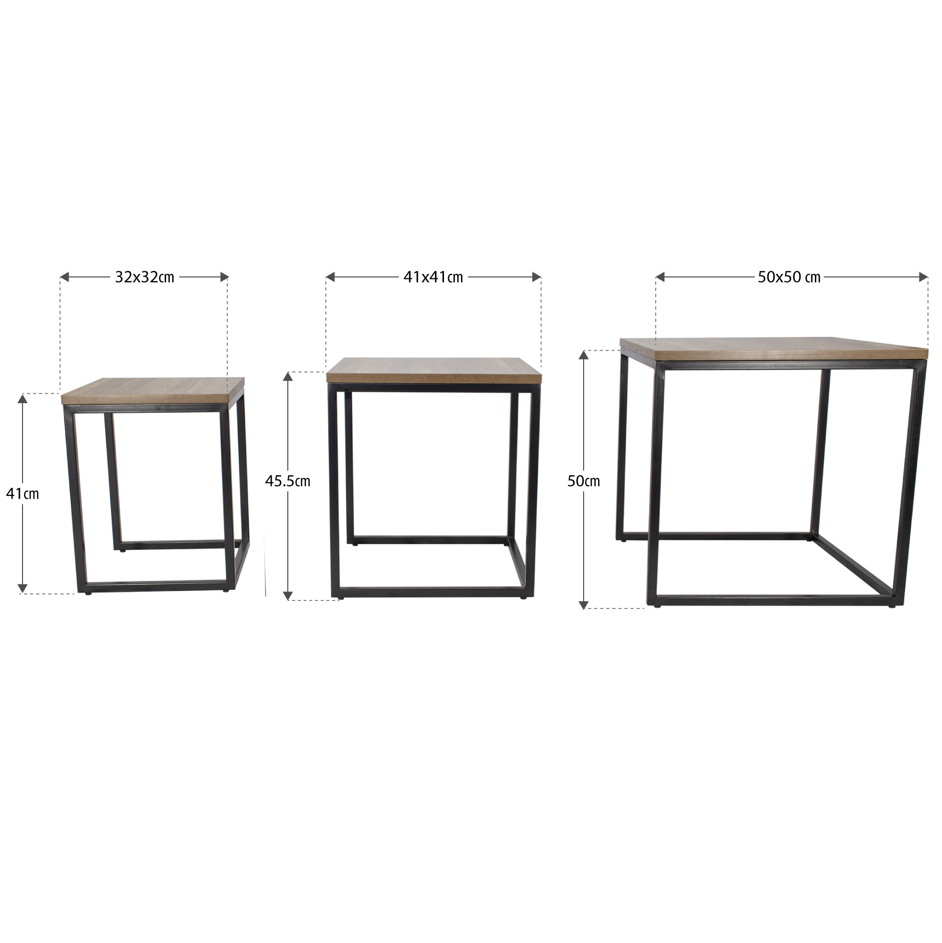 Couchtisch MINGUS Beistelltisch aus Melamin/Metall 3er Set