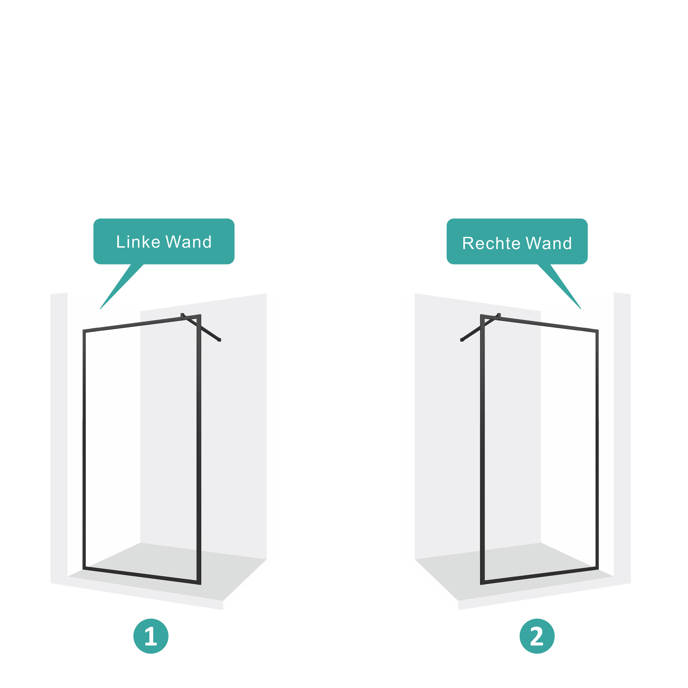 Walk In Dusche Gianna-R BLACK aus 8 mm starkem durchsichtigem ESG Sicherheitsglas