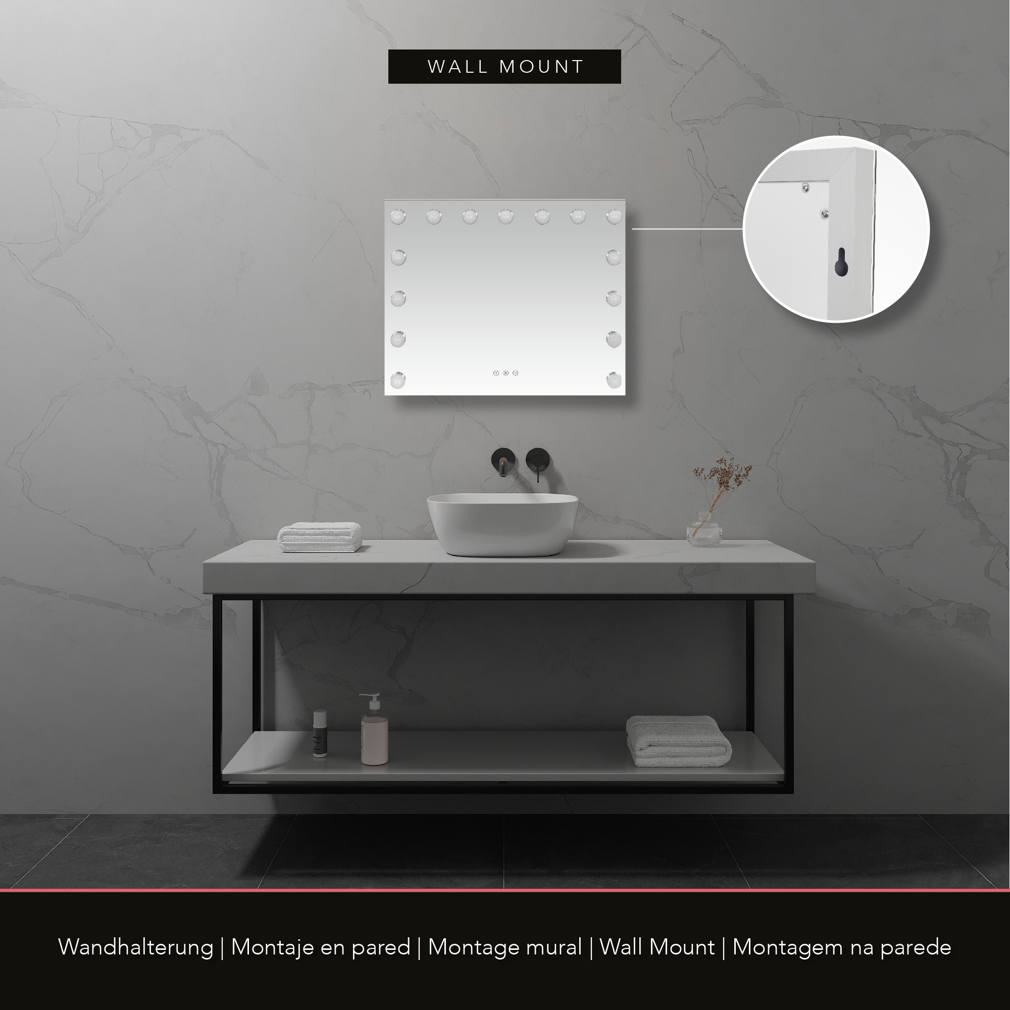 Schminkspiegel Bulb STAND mit 15 dimmbaren LED-Lampen Weiß