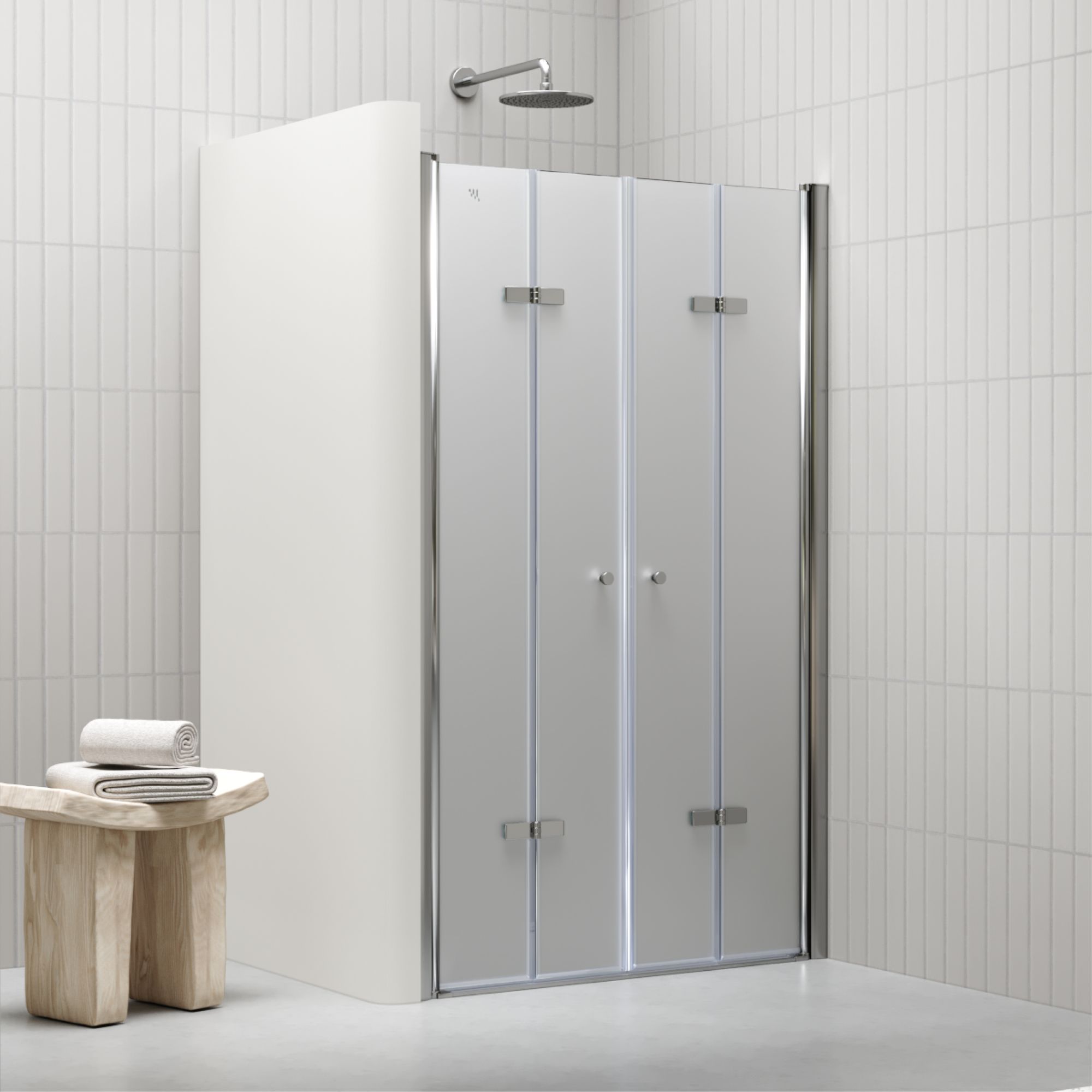 Duschtür Lena mit Falttüren aus satiniertem ESG Sicherheitsglas Duschtür Lena mit Falttüren aus satiniertem ESG Sicherheitsglas