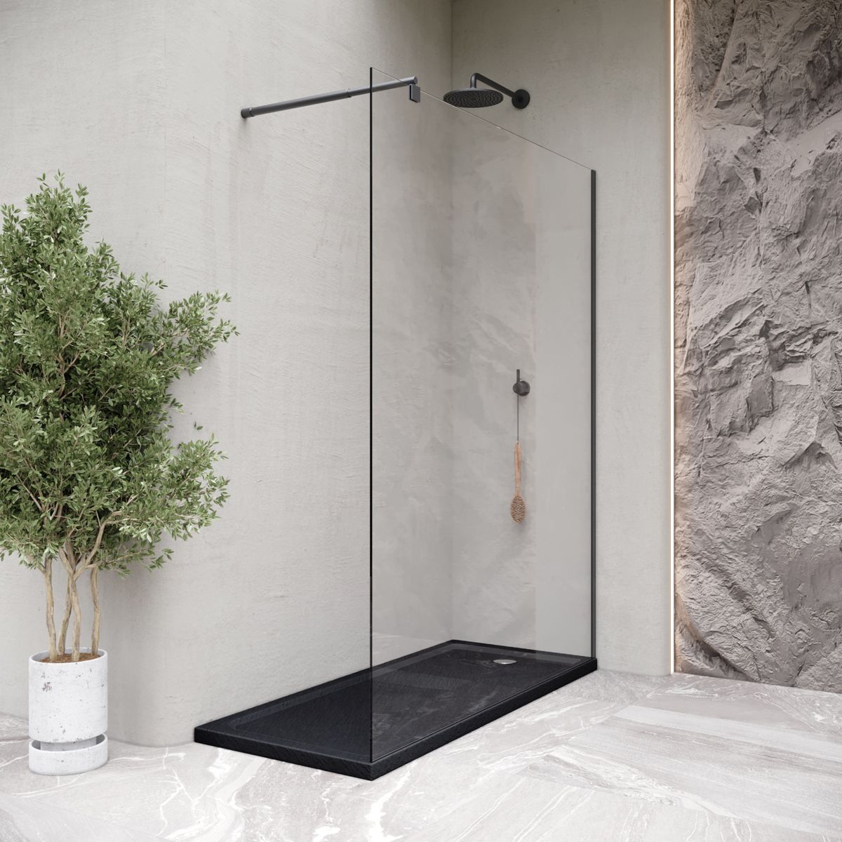 Duschwanne Shimmer STONE aus Sanitäracryl inkl. Ablaufgarnitur - Schwarz Duschwanne Shimmer STONE aus Sanitäracryl inkl. Ablaufgarnitur - Schwarz 95x95 cm