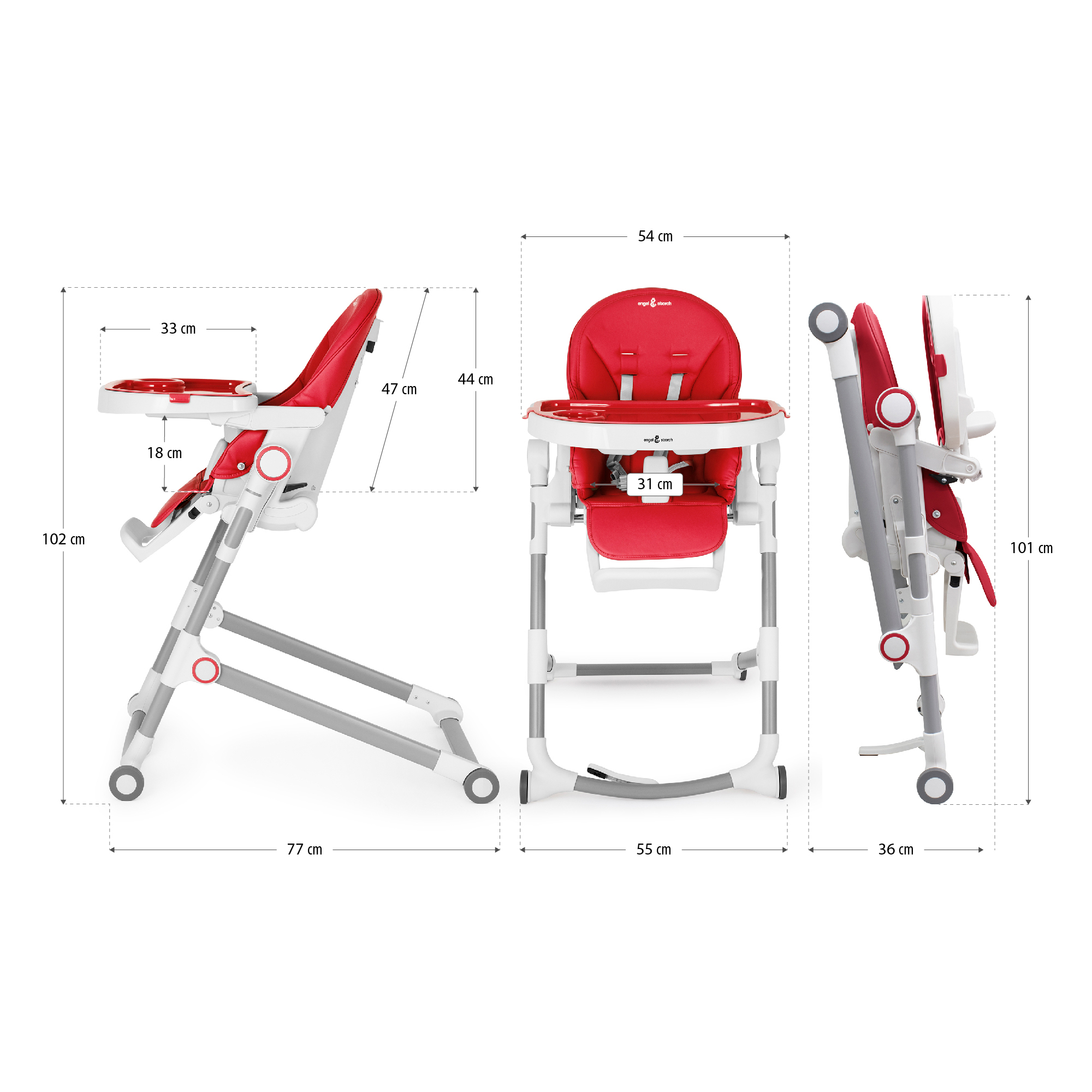 Kinderhochstuhl HUGO Babystuhl Verstellbar Klappbar Rot Kinderhochstuhl HUGO Babystuhl Verstellbar Klappbar Rot