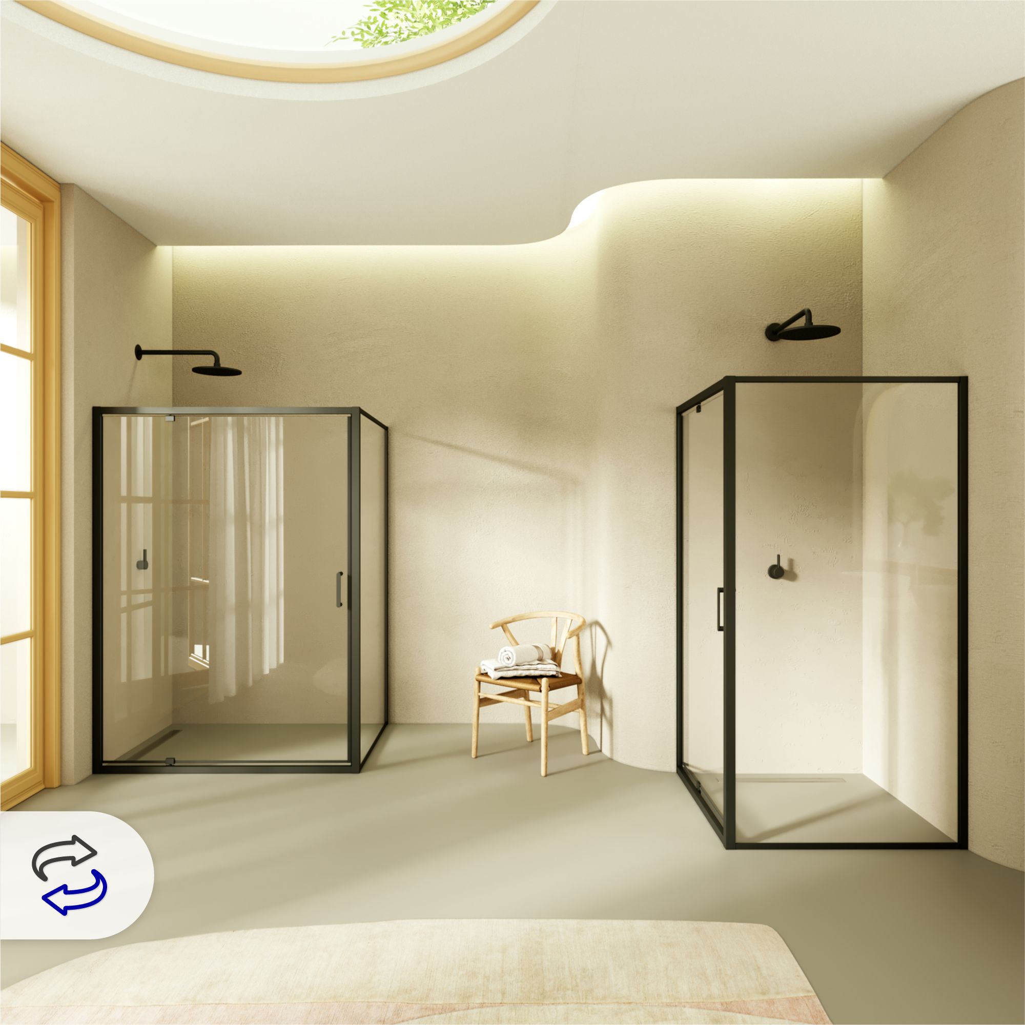 Fronteinstieg Isadora mit Klapptür und schwarzen Profilen aus ESG Sicherheitsglas