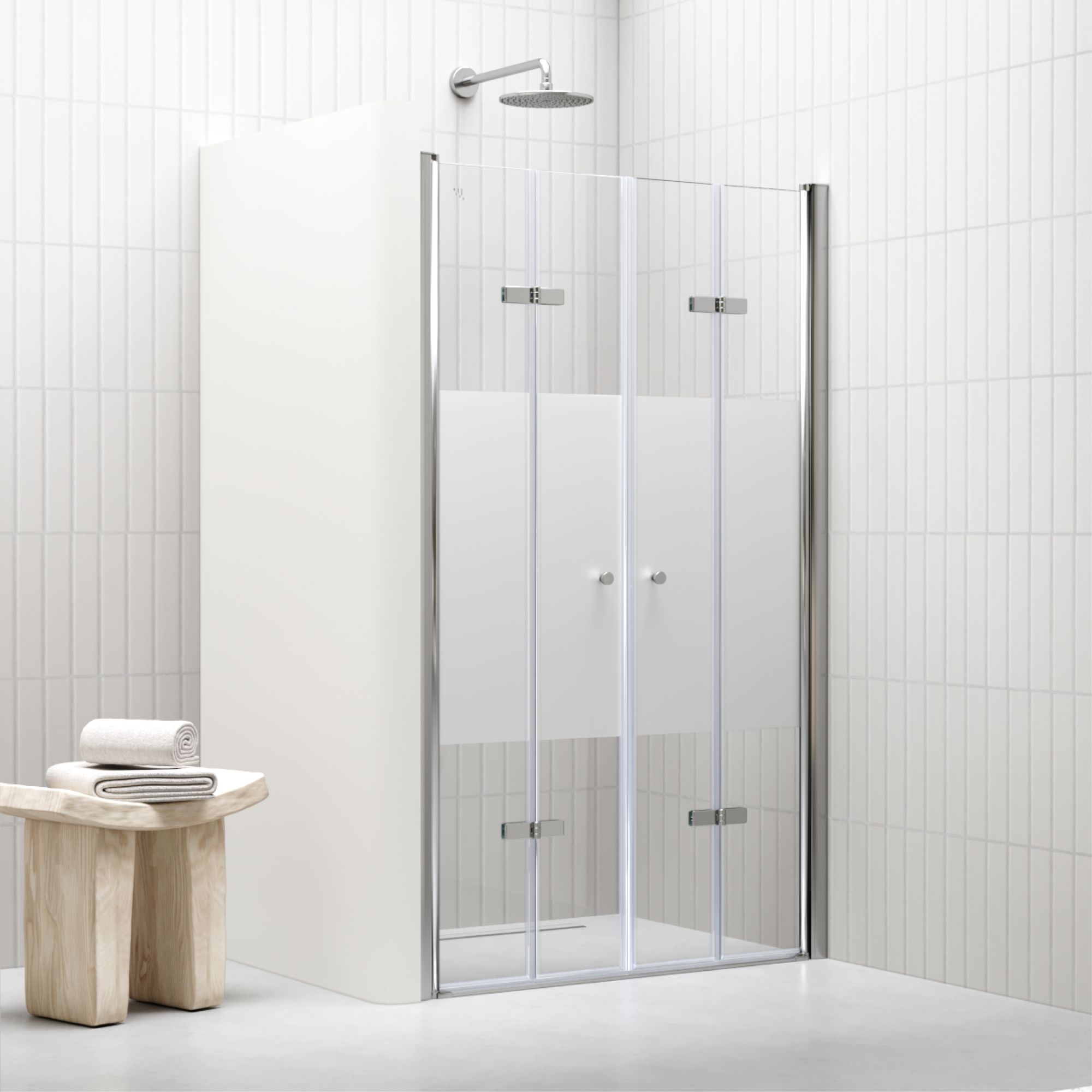 Duschtür Lena mit Falttüren aus teilsatiniertem ESG Sicherheitsglas Duschtür Lena mit Falttüren aus teilsatiniertem ESG Sicherheitsglas